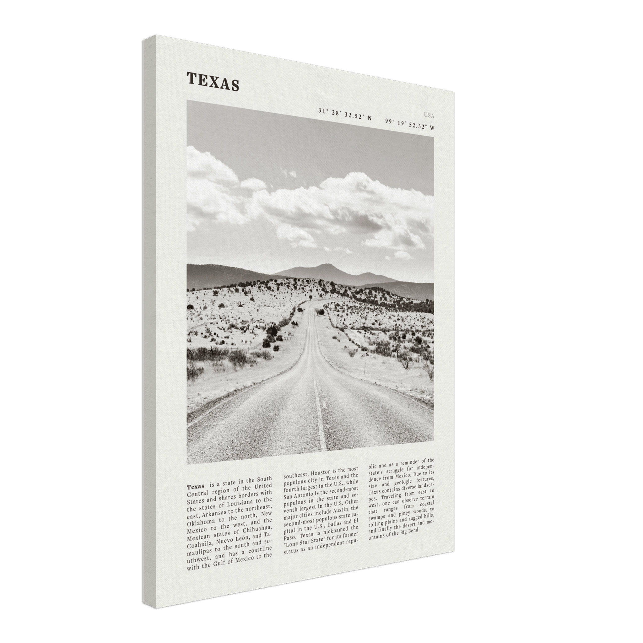 Texas Poster | Black & White Lone Star Road Wall Art | USA Travel Print Decor - Evergreen Posters