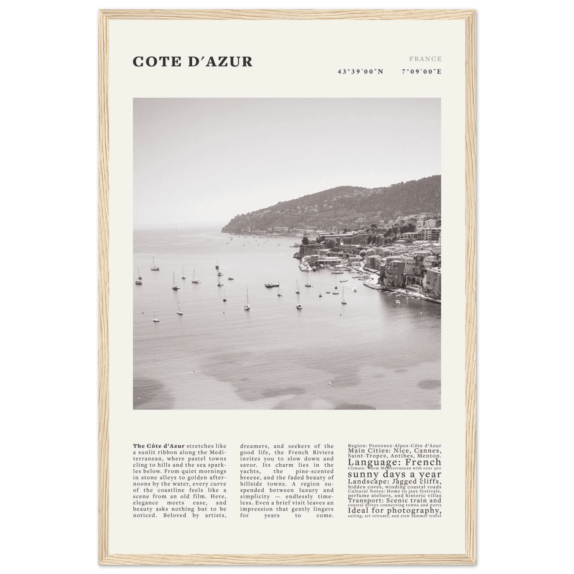 Côte d'Azur Poster Black and White – Vintage French Riviera Coast Print (Digital & Printed Options) - Evergreen Posters