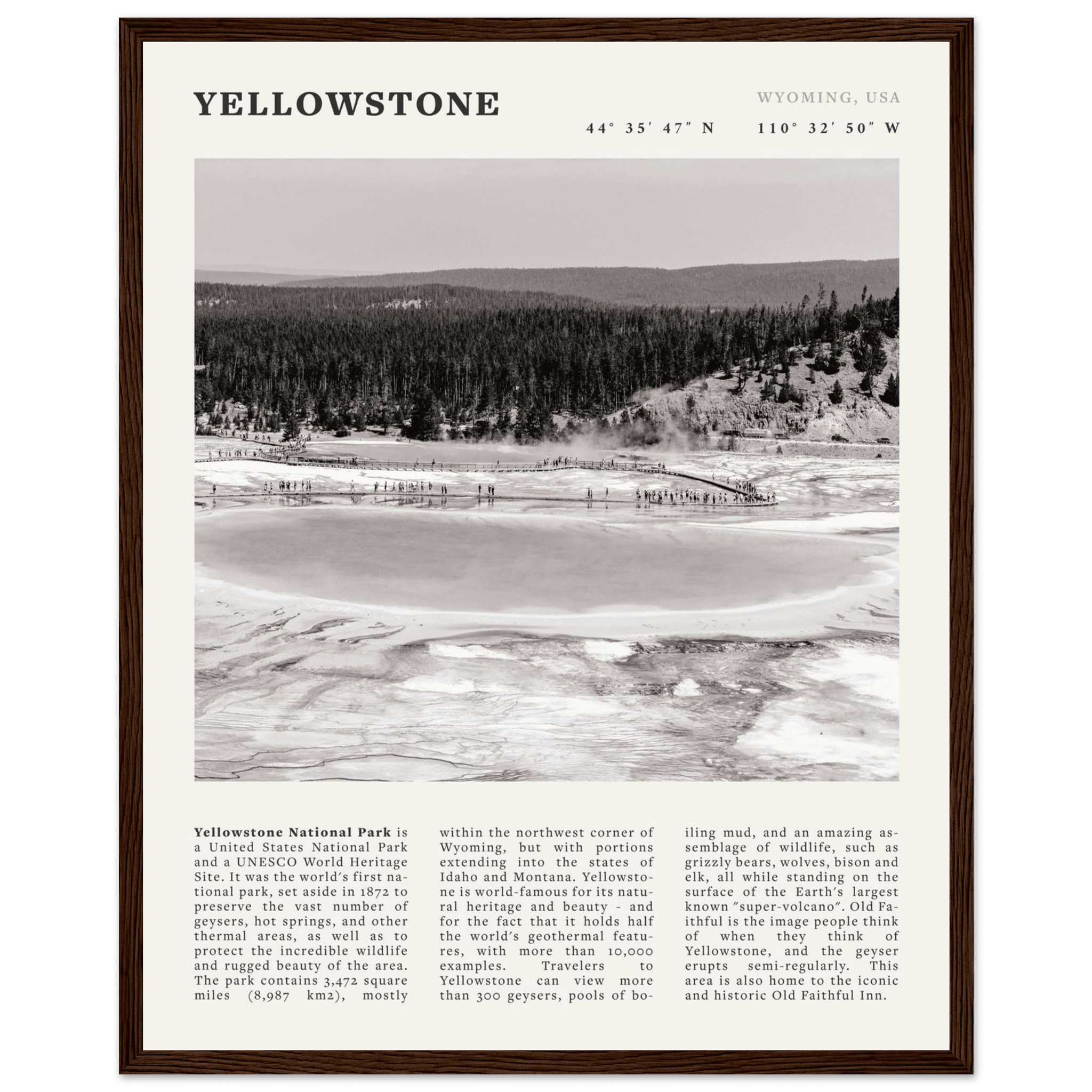 Yellowstone Poster | Black & White Grand Prismatic Spring Wall Art | WY Print - Evergreen Posters