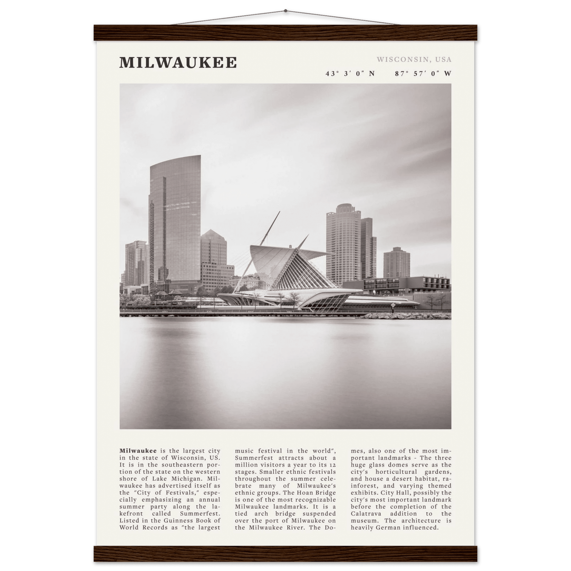 Milwaukee Poster | Black & White Wisconsin City Wall Art | USA Travel Print - Evergreen Posters