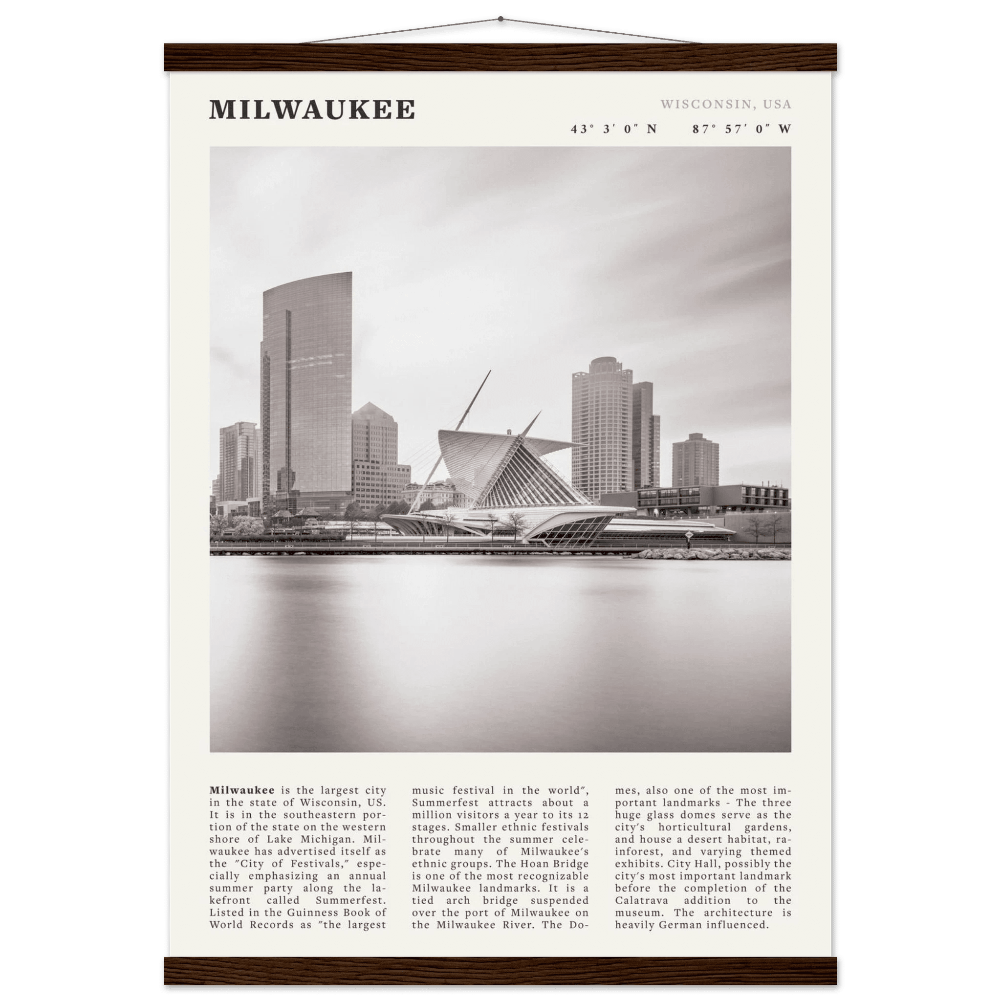 Milwaukee Poster | Black & White Wisconsin City Wall Art | USA Travel Print - Evergreen Posters