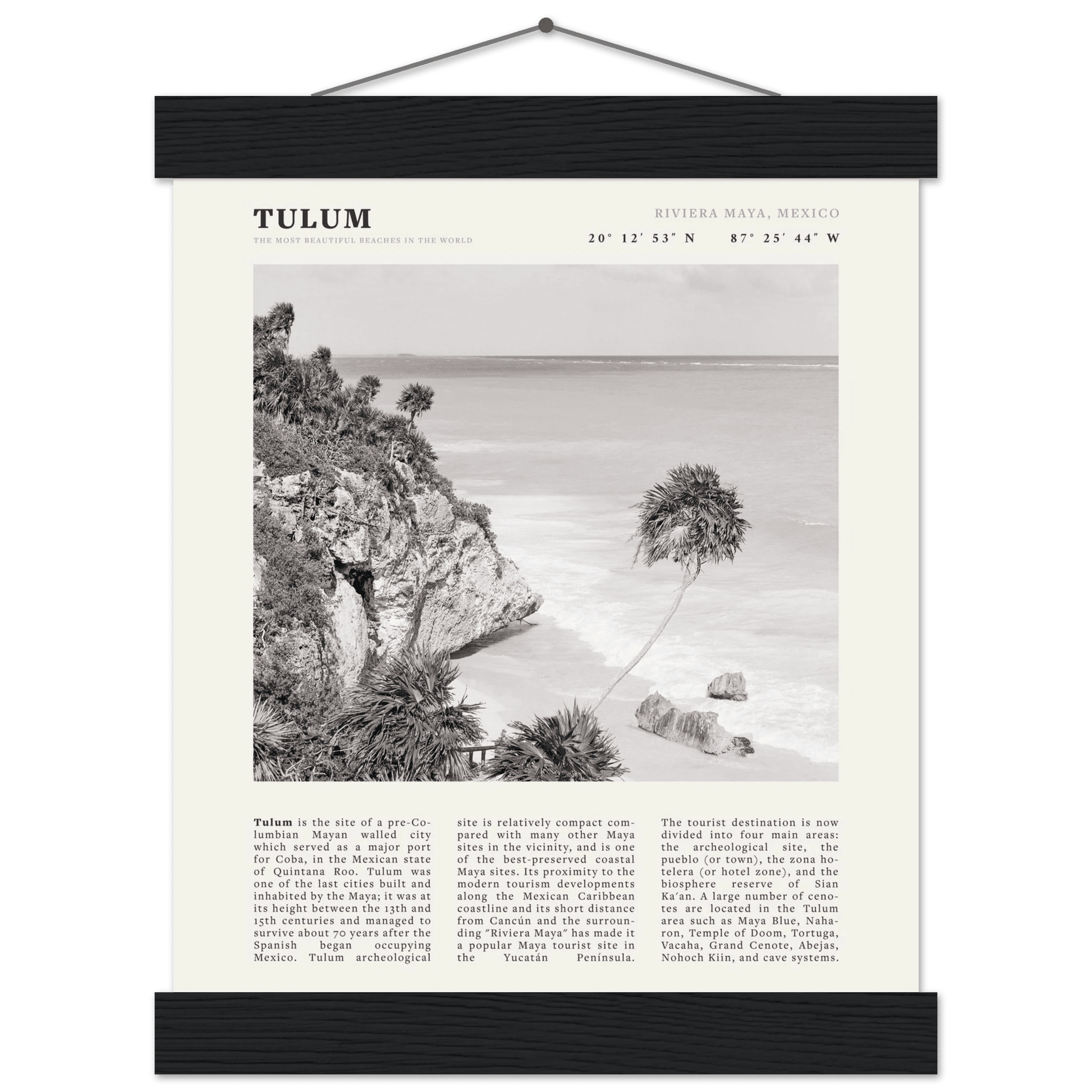 Tulum Poster | Black & White Riviera Maya Mexico Wall Art | Beach Travel Print - Evergreen Posters