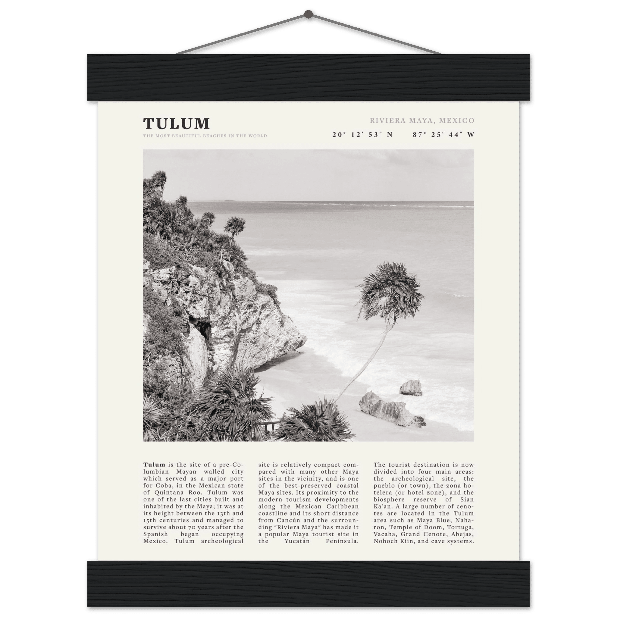 Tulum Poster | Black & White Riviera Maya Mexico Wall Art | Beach Travel Print - Evergreen Posters