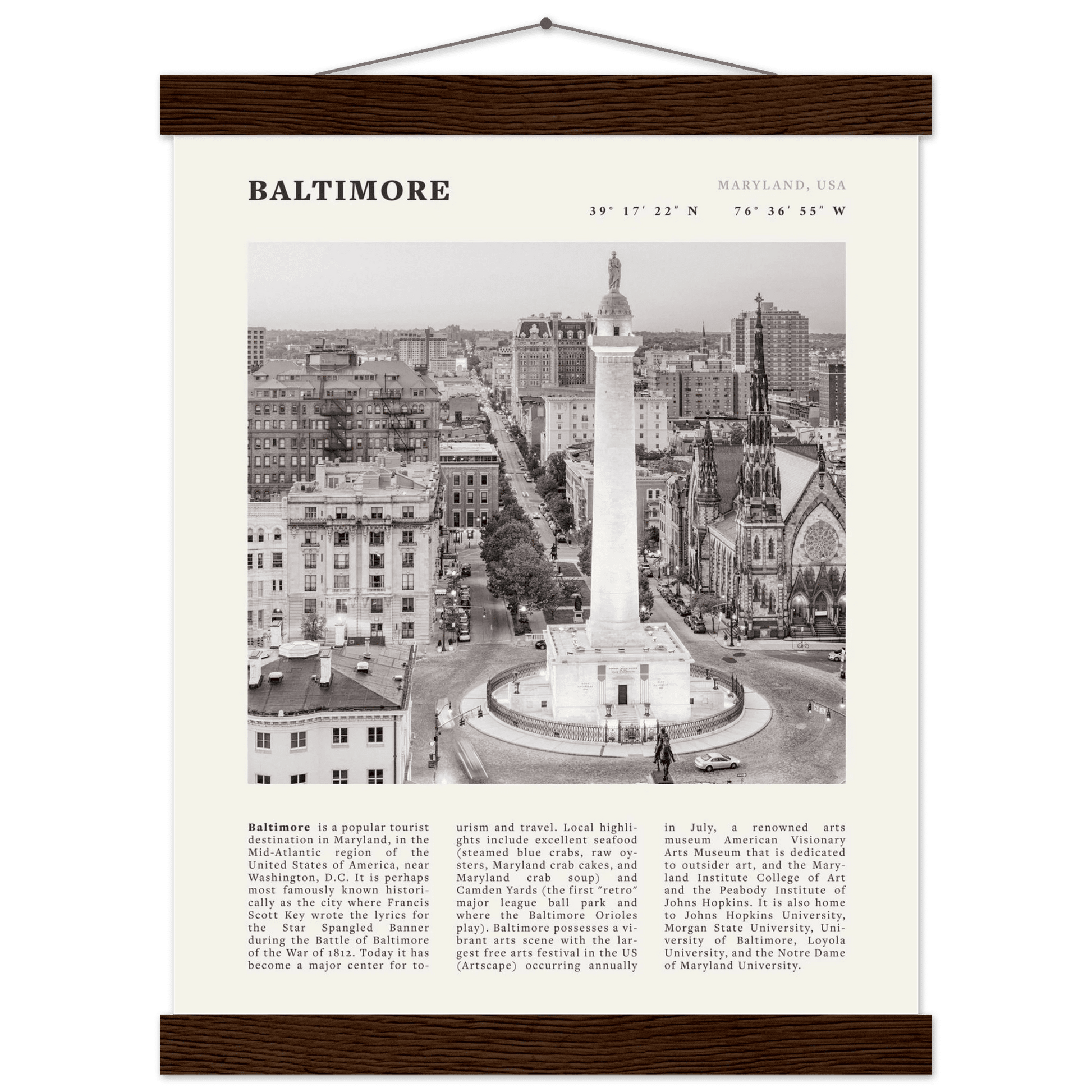 Baltimore Poster | Black & White Maryland City Wall Art | USA Travel Print - Evergreen Posters