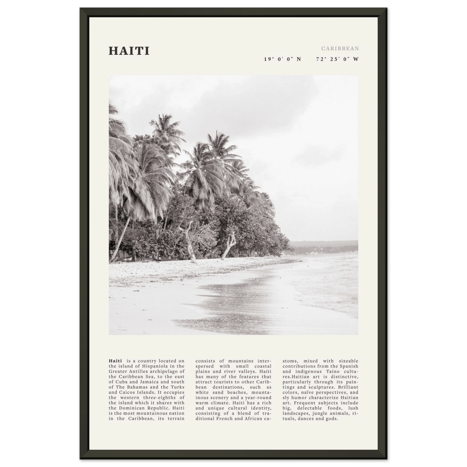Haiti Poster | Black & White Caribbean Beach Wall Art | Tropical Travel Print - Evergreen Posters
