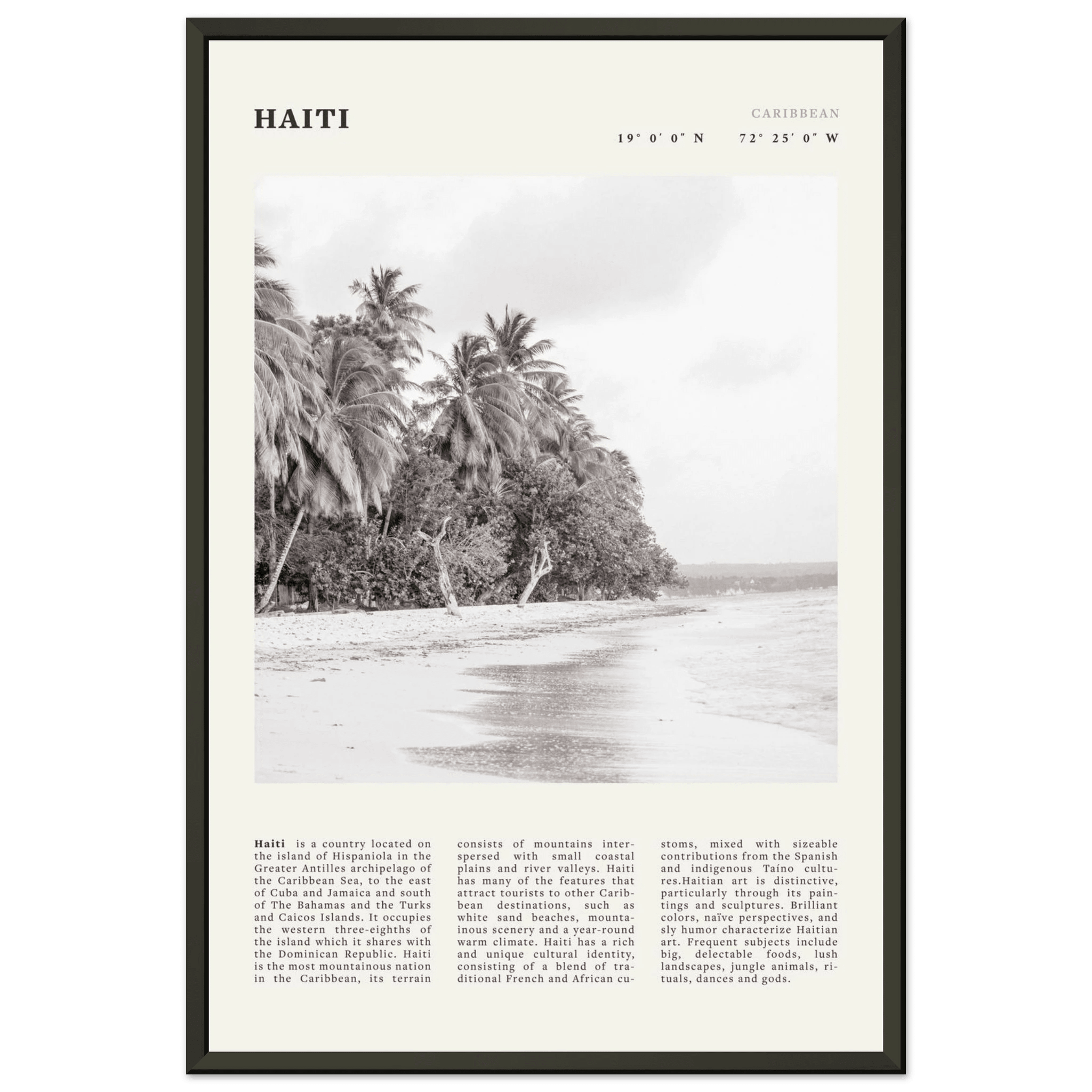 Haiti Poster | Black & White Caribbean Beach Wall Art | Tropical Travel Print - Evergreen Posters