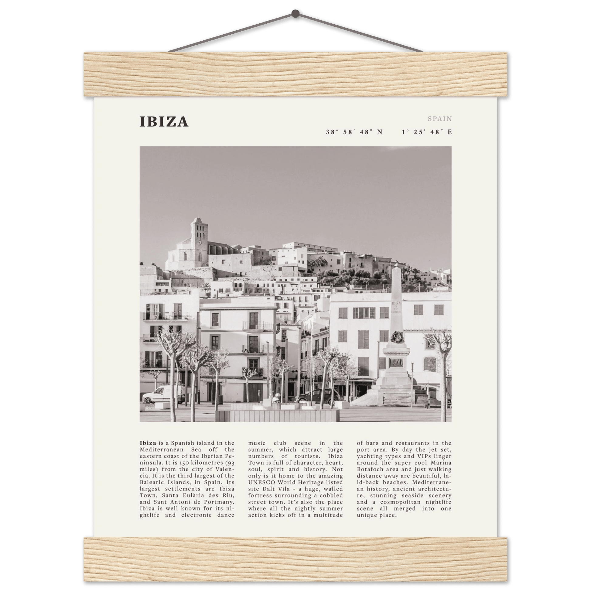 Ibiza Poster | Black & White Spanish Island Wall Art | Spain Travel Print - Evergreen Posters