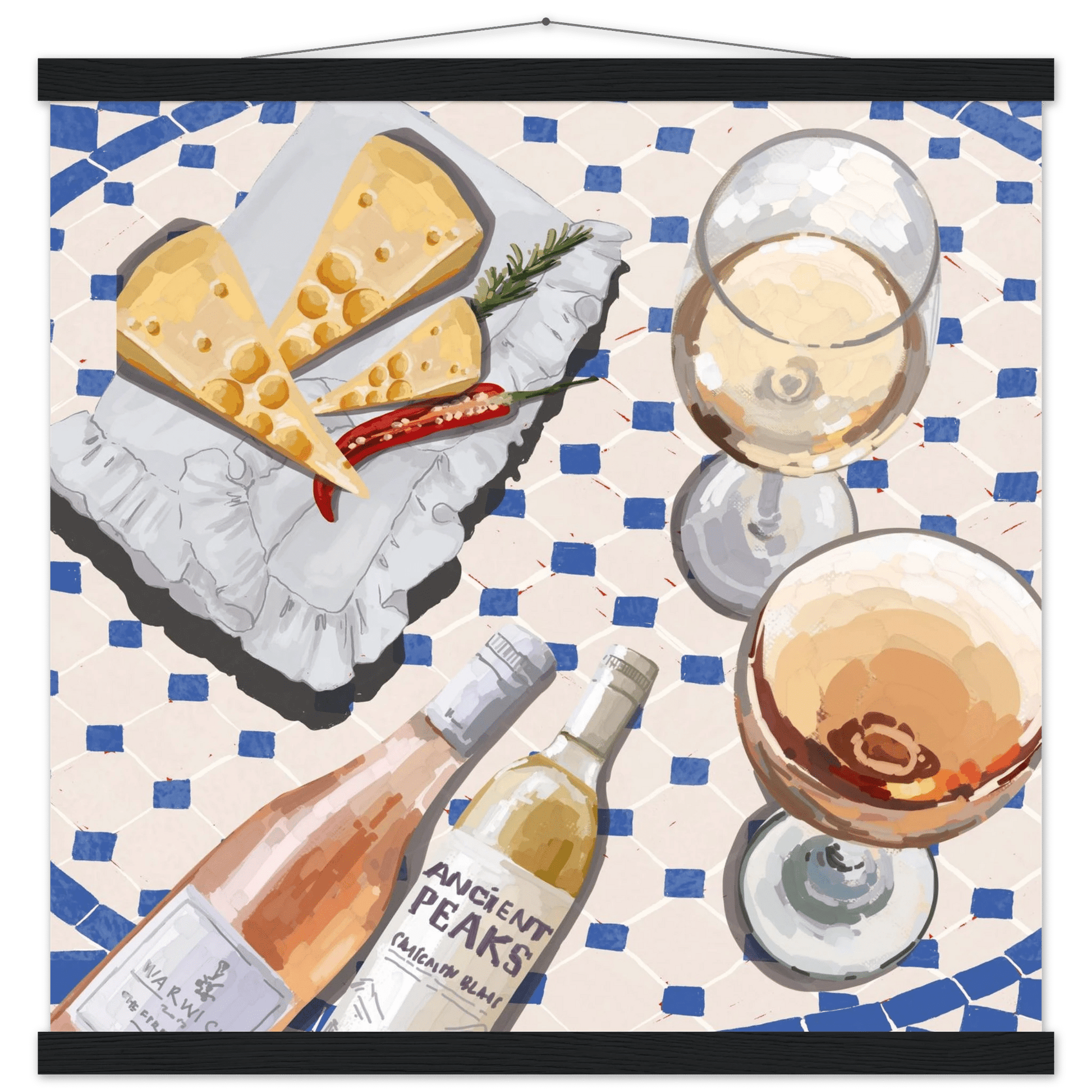 Wine & Cheese Poster | Food Wall Art | Blue Tile Square Kitchen Print - Evergreen Posters - 14