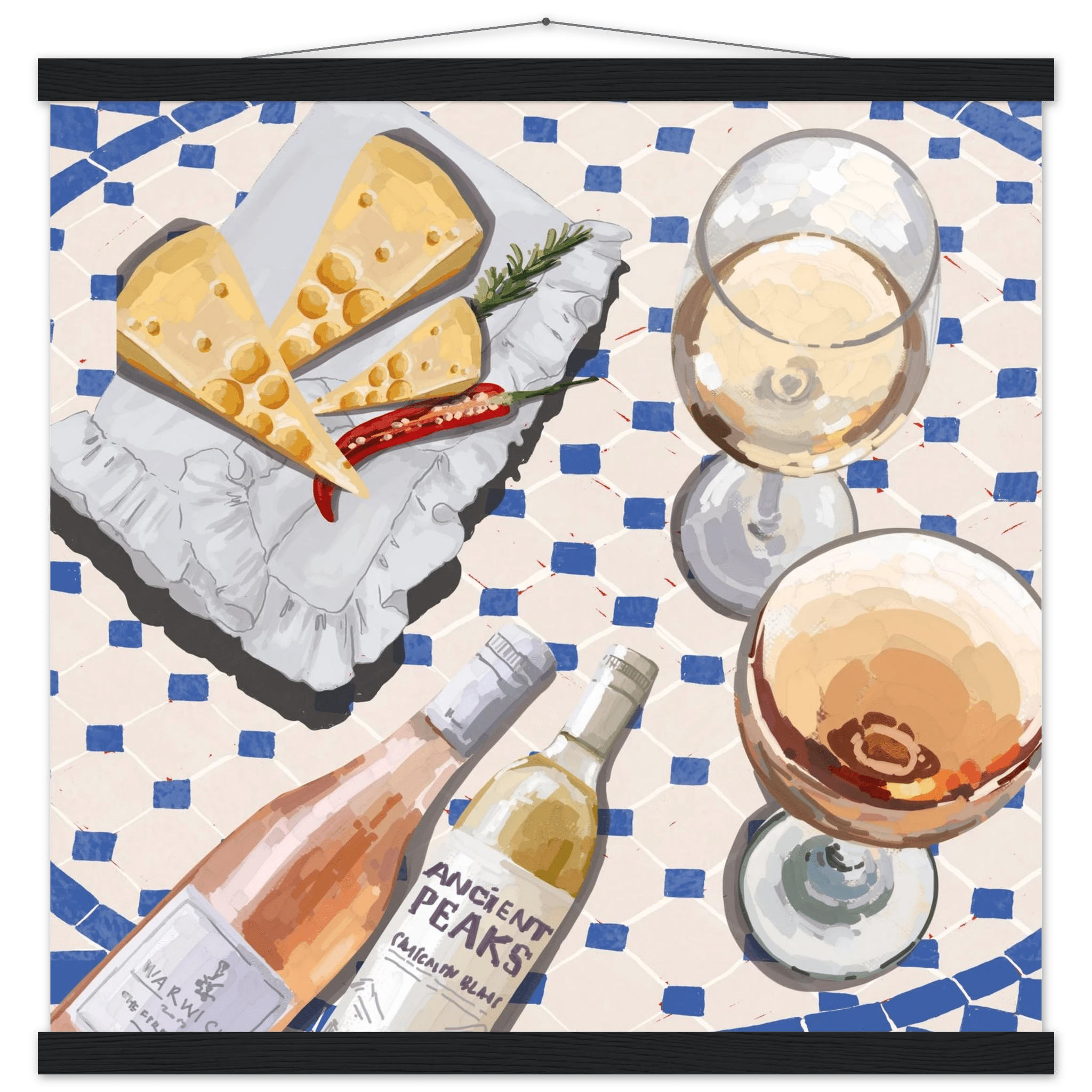 Wine & Cheese Poster | Food Wall Art | Blue Tile Square Kitchen Print - Evergreen Posters - 14