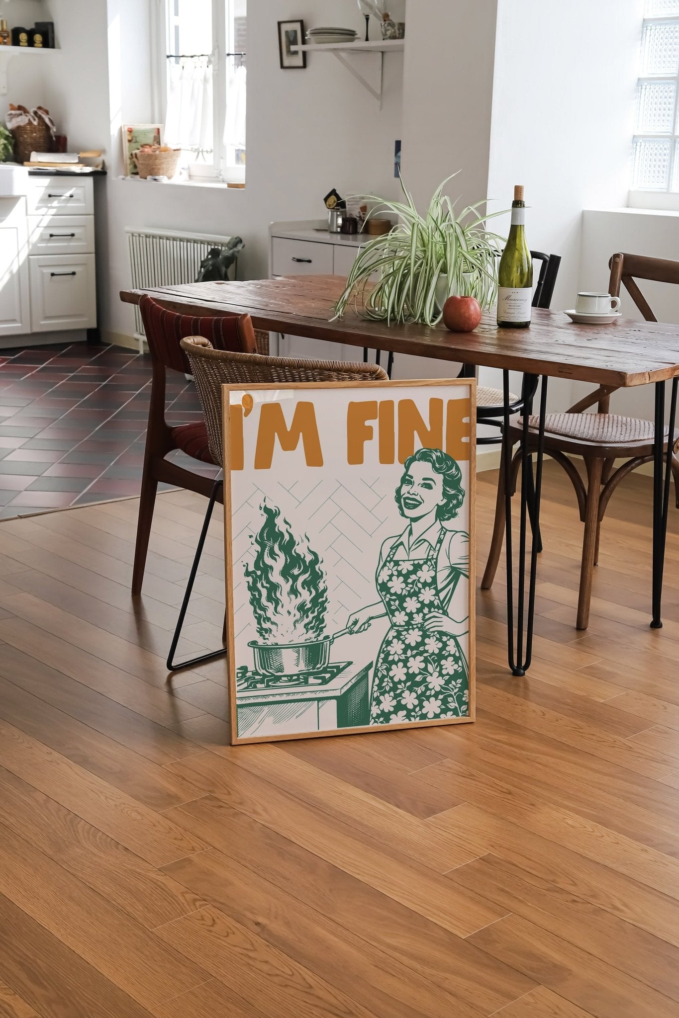 I'm Fine Poster – Funny Retro Kitchen Wall Art Print (Green Edition) - Evergreen Posters