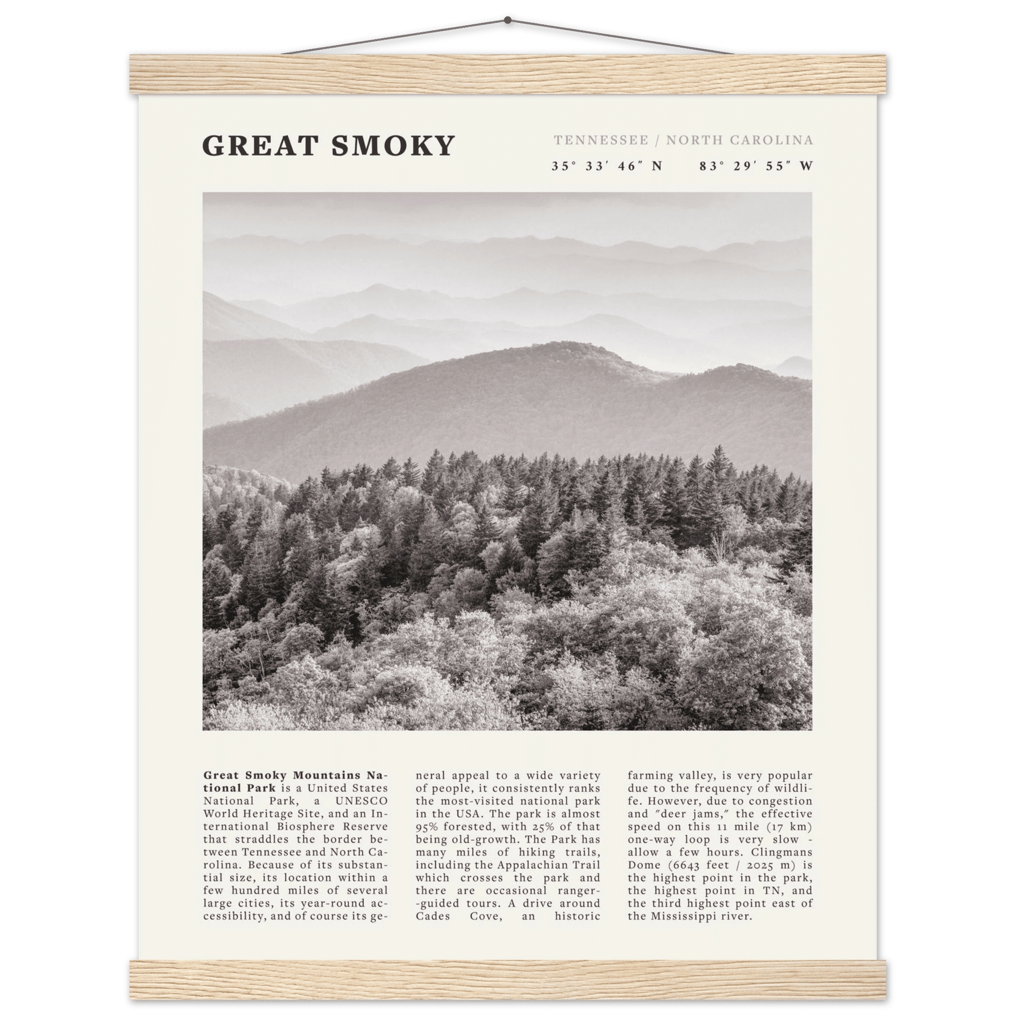 Great Smoky Mountains Poster | Black & White National Park Wall Art | Tennessee Print - Evergreen Posters