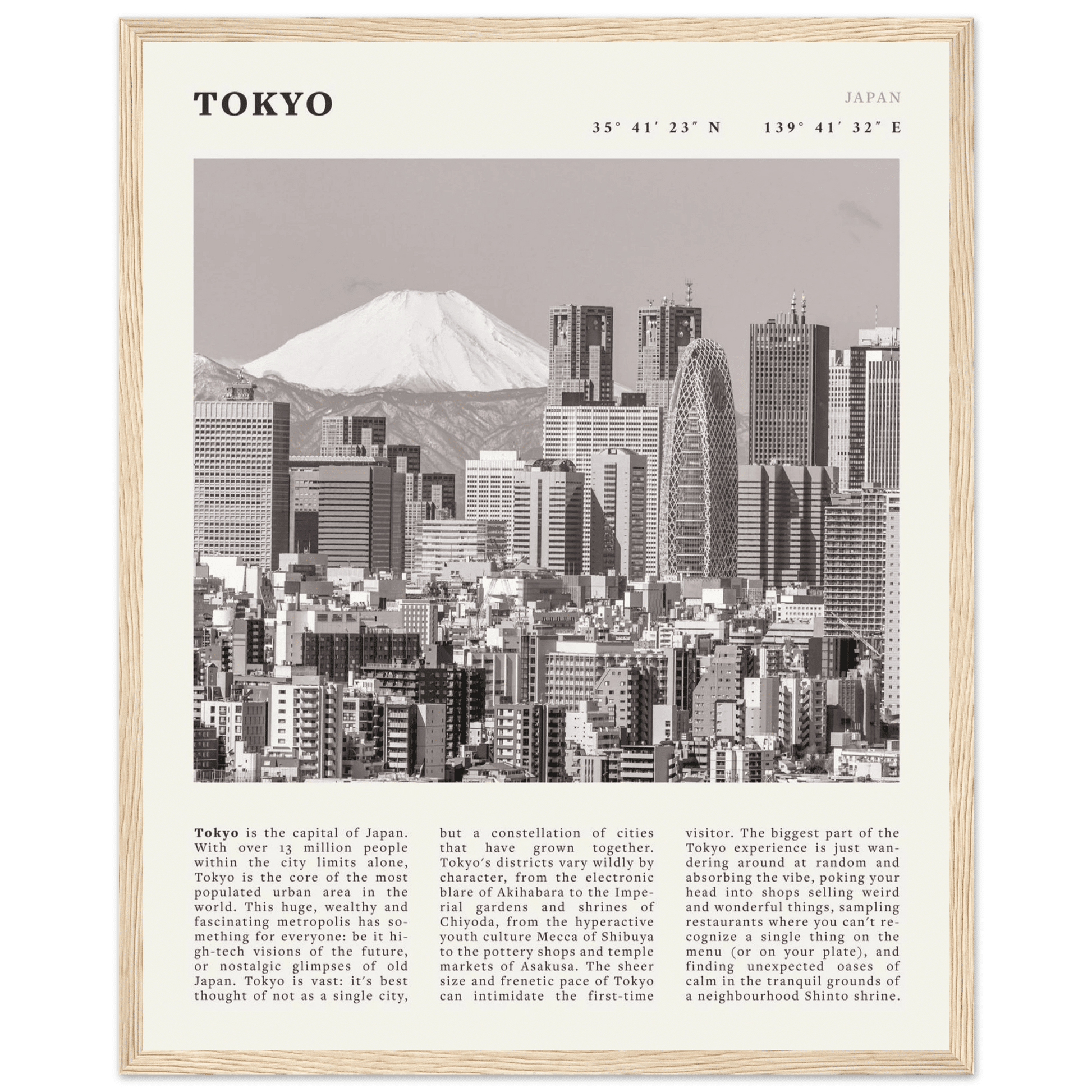 Tokyo Poster | Black & White Mount Fuji Skyline Wall Art | Japan Travel Print - Evergreen Posters