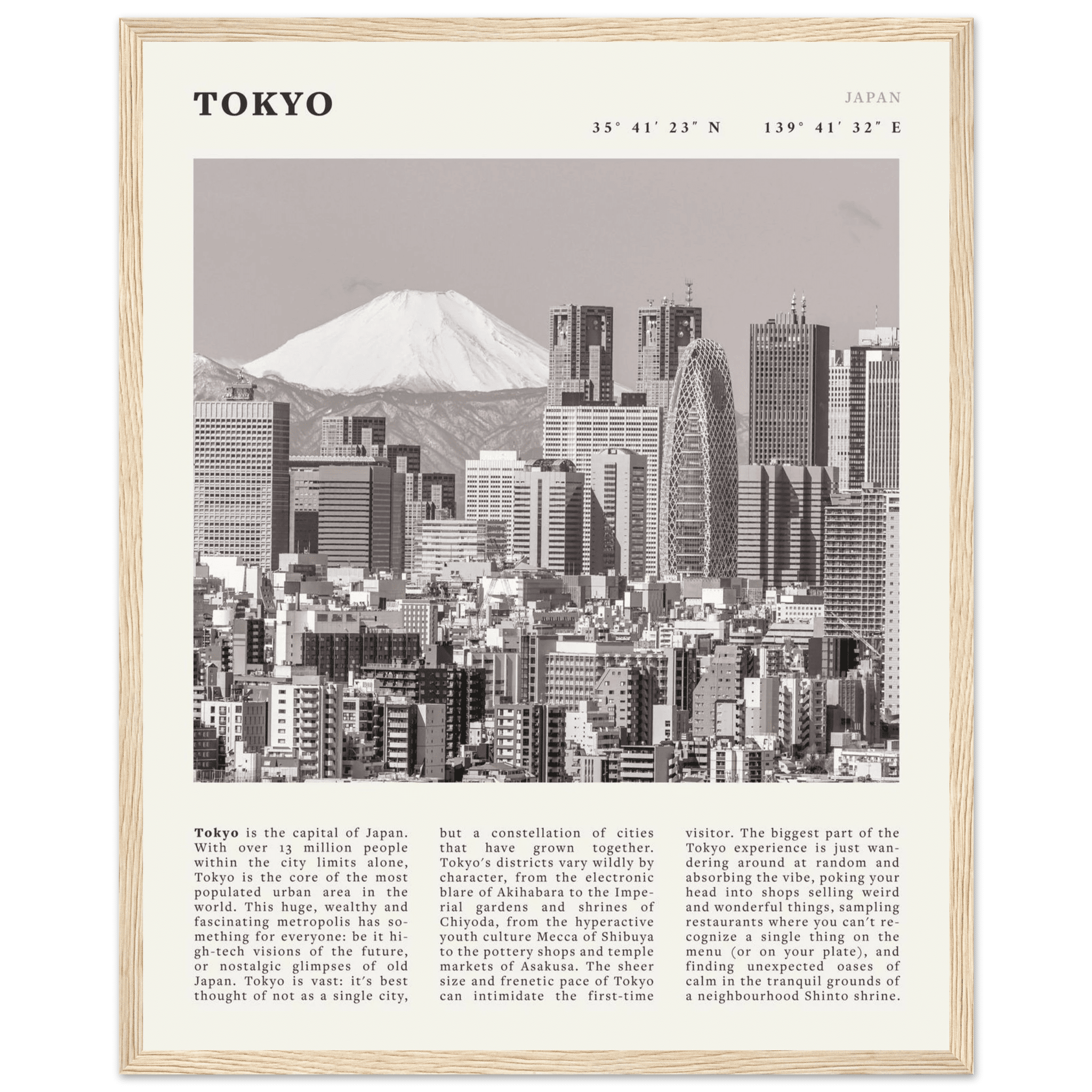 Tokyo Poster | Black & White Mount Fuji Skyline Wall Art | Japan Travel Print - Evergreen Posters