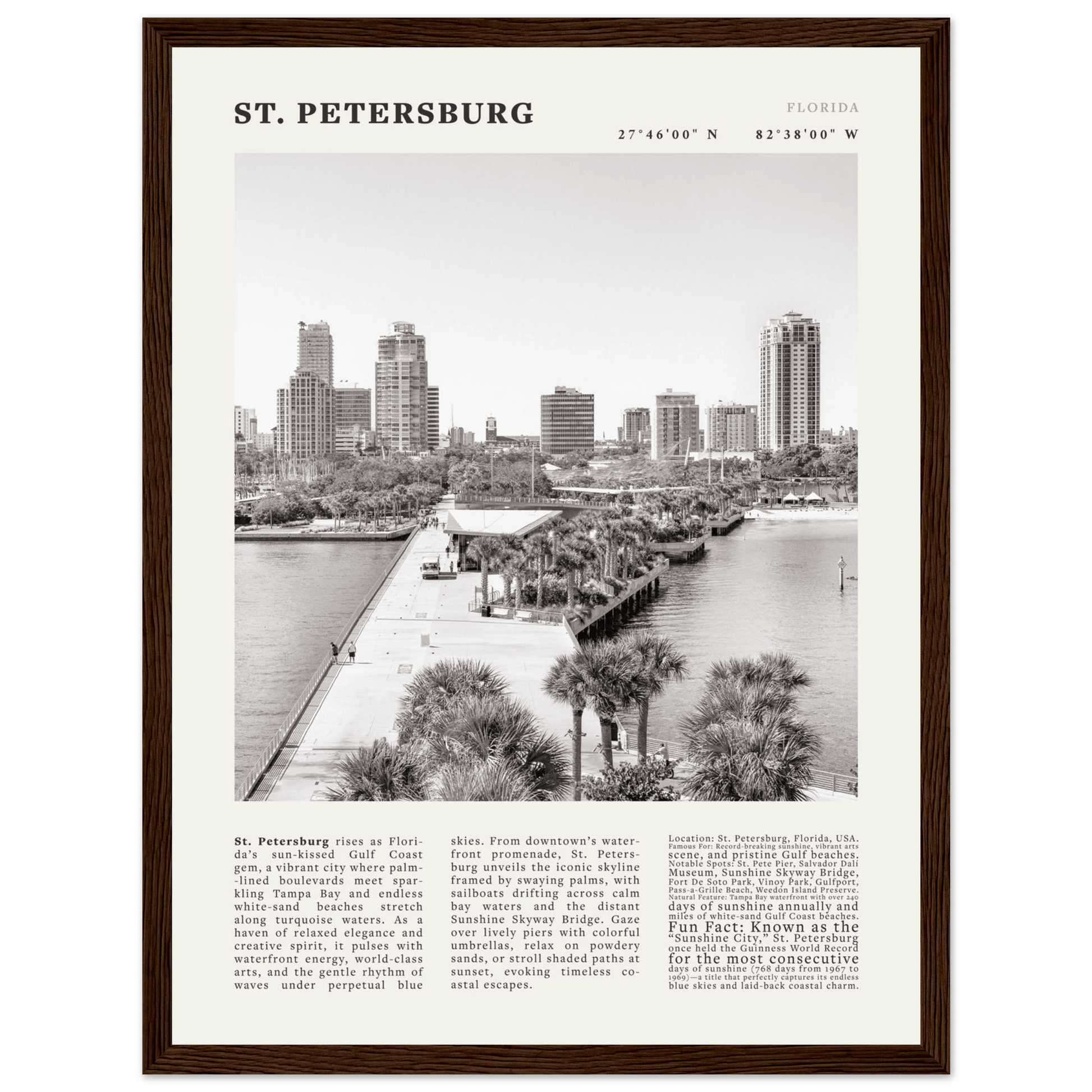 St. Petersburg Florida Poster Black and White – Vintage St Pete Skyline Print (Digital & Printed Options) - Evergreen Posters