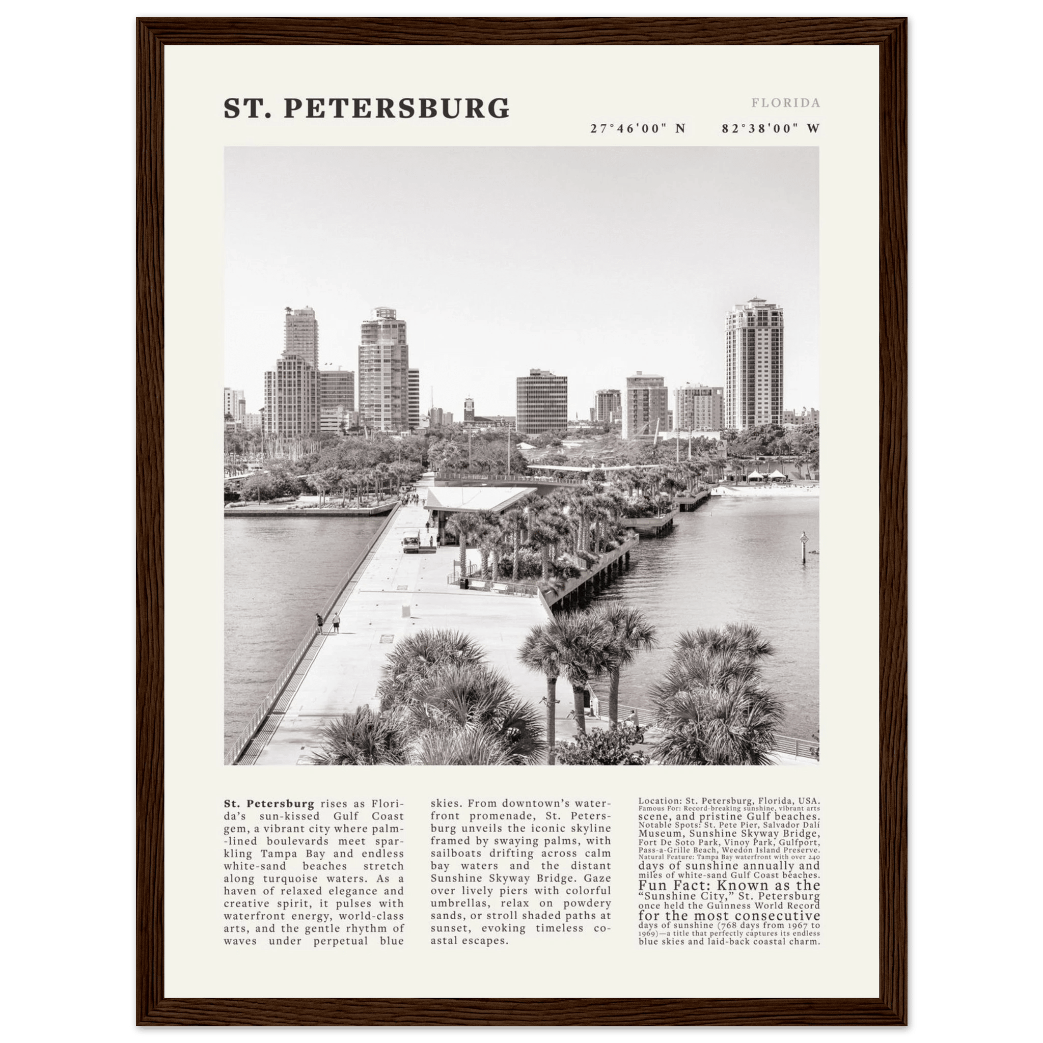 St. Petersburg Florida Poster Black and White – Vintage St Pete Skyline Print (Digital & Printed Options) - Evergreen Posters