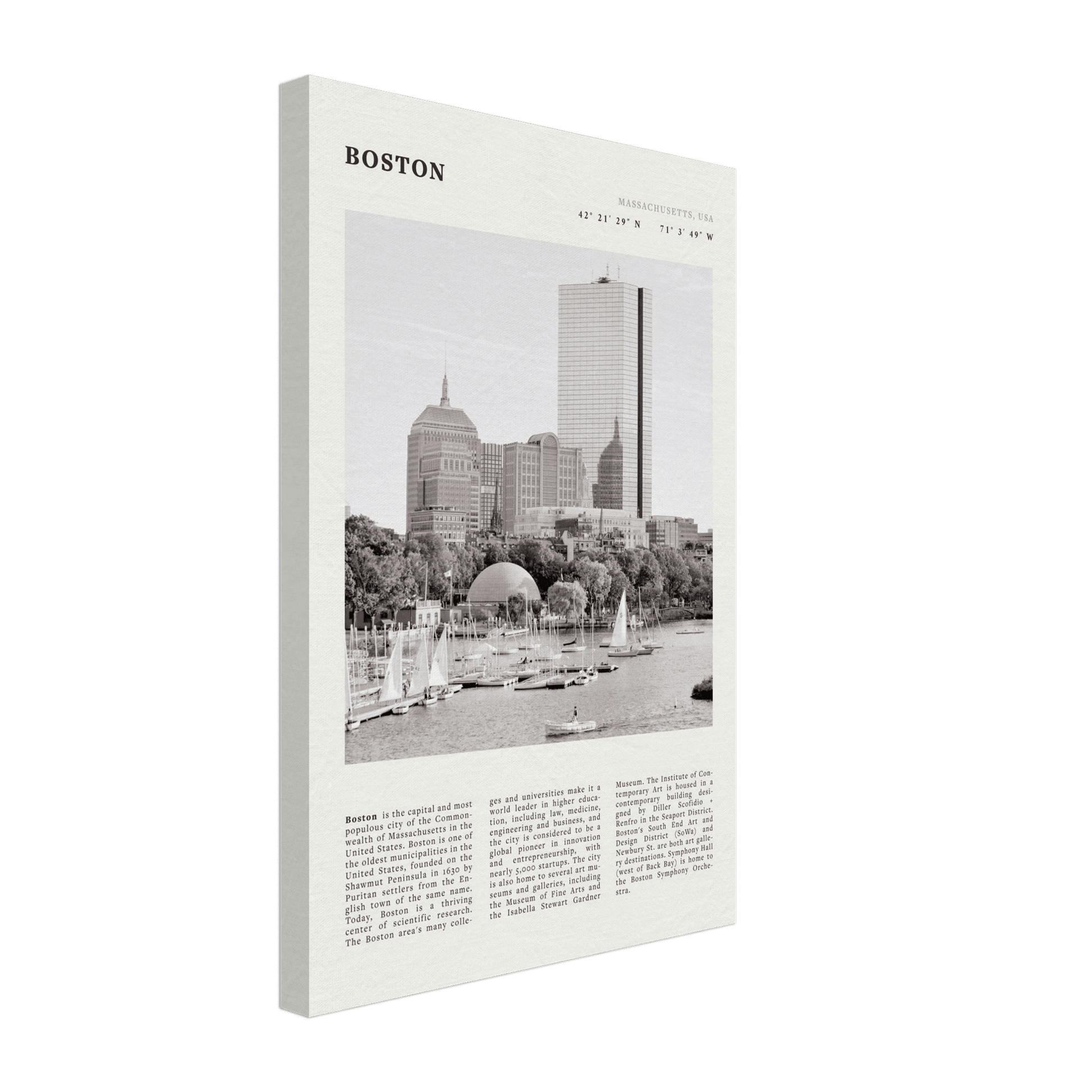 Boston Poster | Black & White Charles River Skyline Wall Art | Massachusetts Print - Evergreen Posters