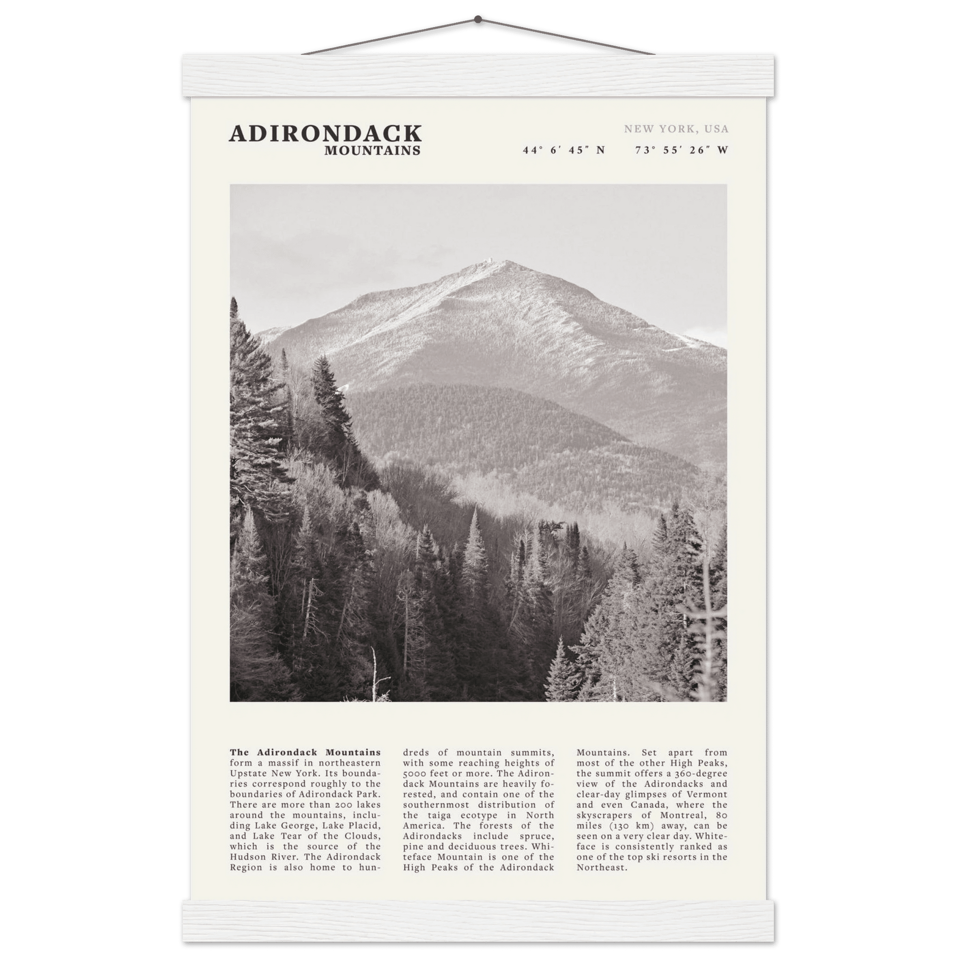 Adirondack Mountains Poster | Black & White New York Nature Wall Art | Hiking Print - Evergreen Posters