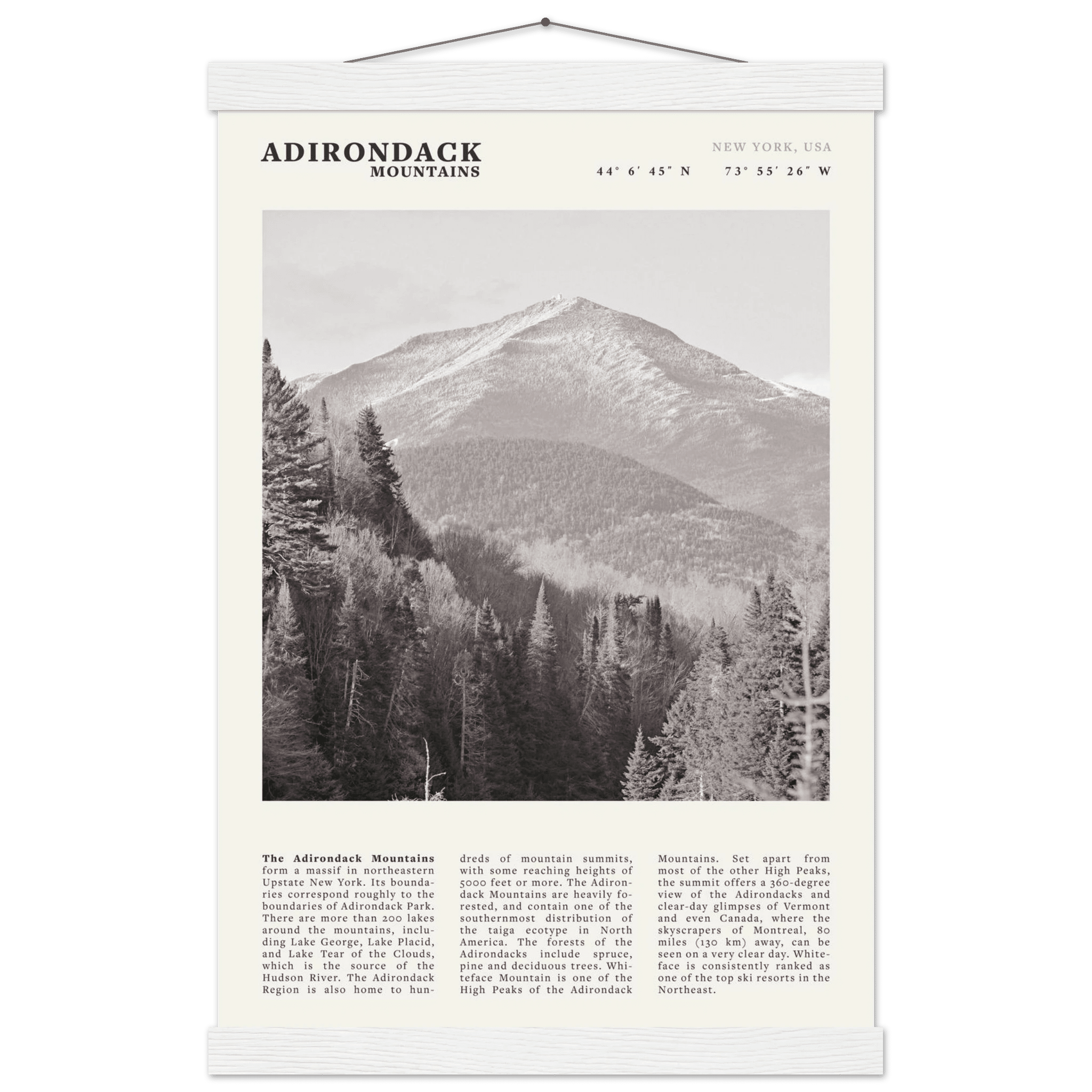 Adirondack Mountains Poster | Black & White New York Nature Wall Art | Hiking Print - Evergreen Posters