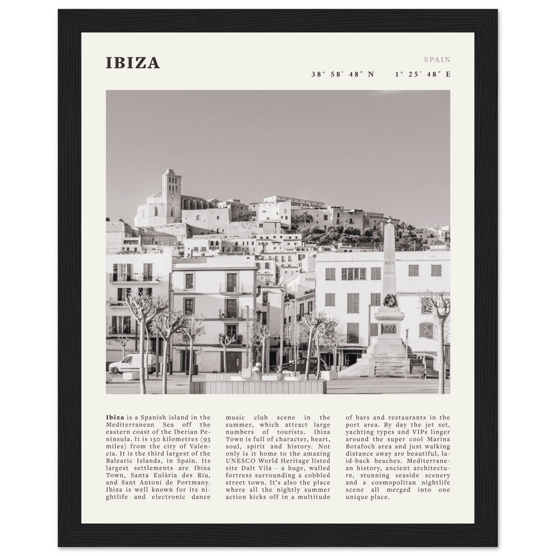 Ibiza Poster | Black & White Spanish Island Wall Art | Spain Travel Print - Evergreen Posters