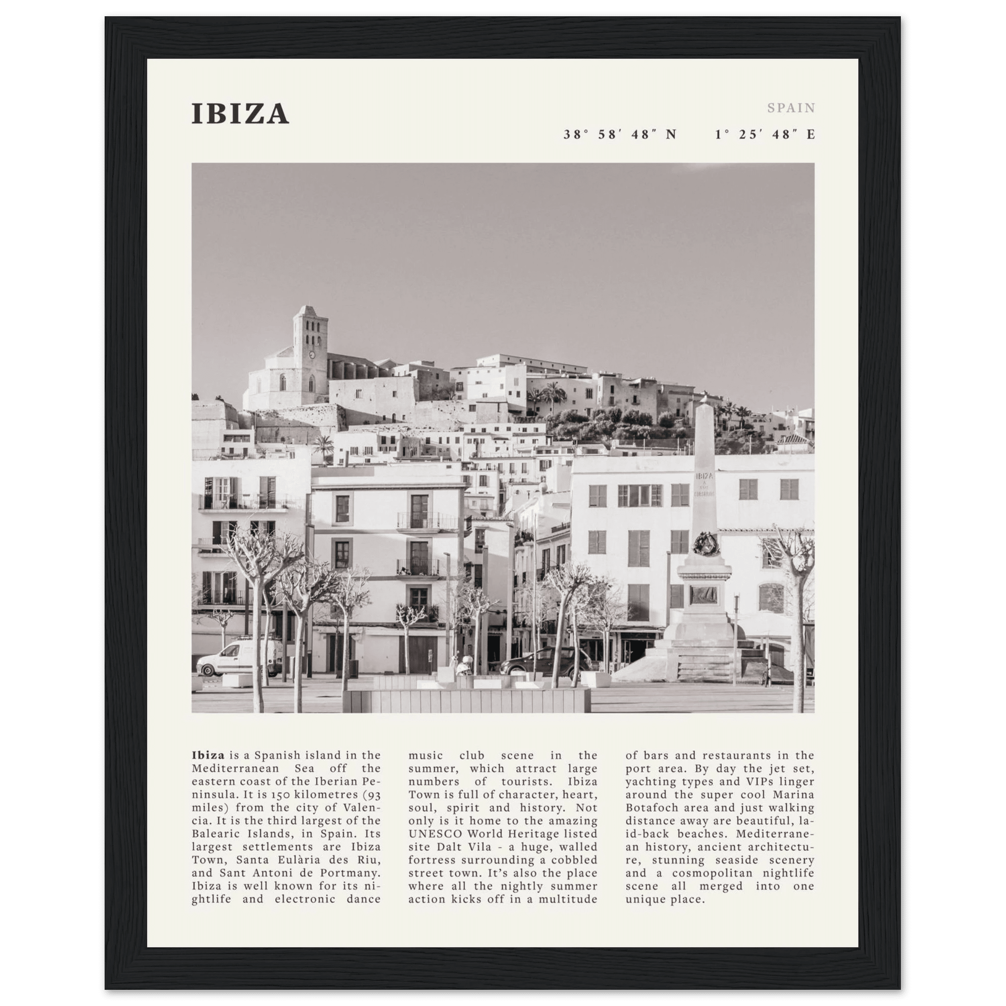 Ibiza Poster | Black & White Spanish Island Wall Art | Spain Travel Print - Evergreen Posters