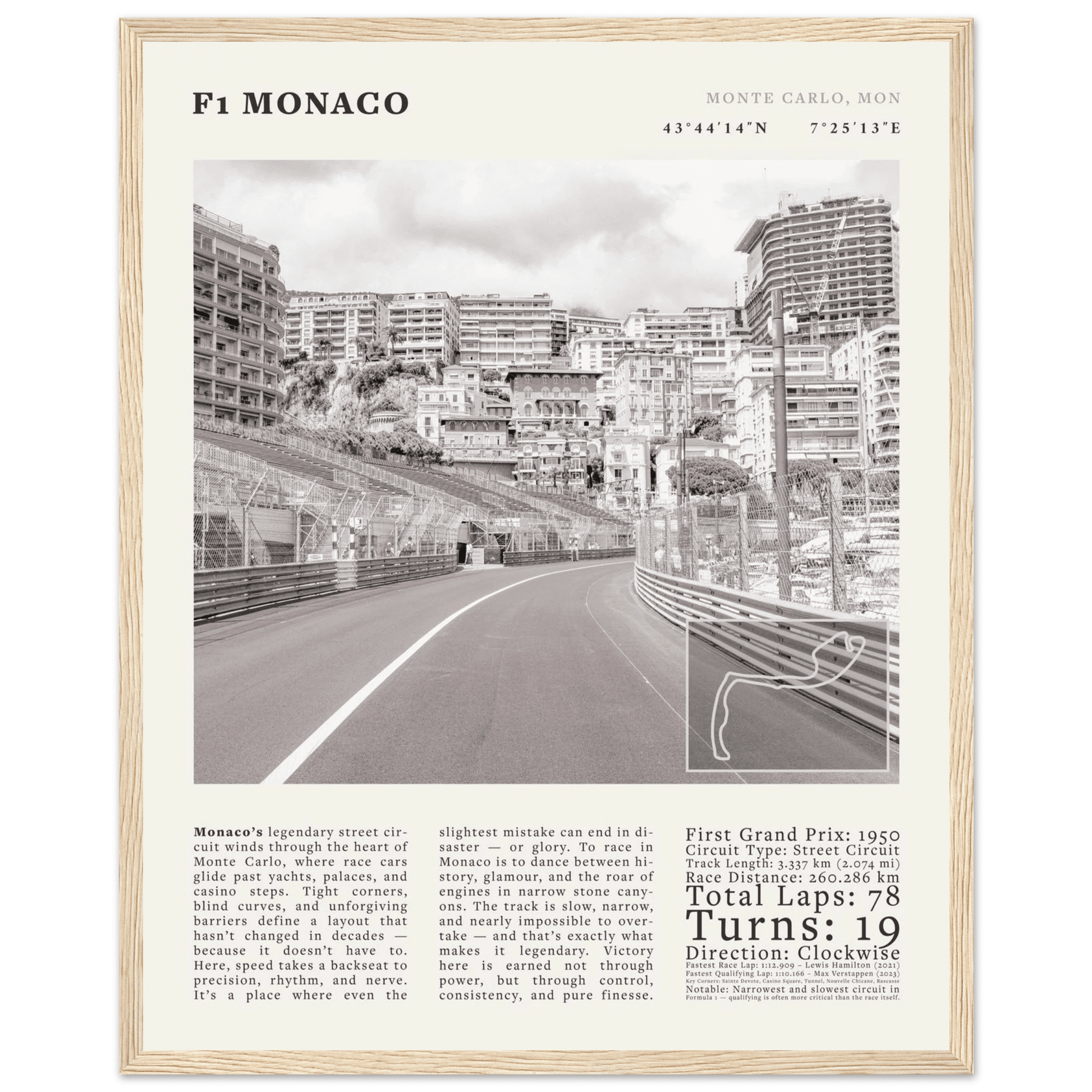 F1 Monaco Poster Black and White – Vintage Monte Carlo Street Circuit Print (Digital & Printed Options) - Evergreen Posters