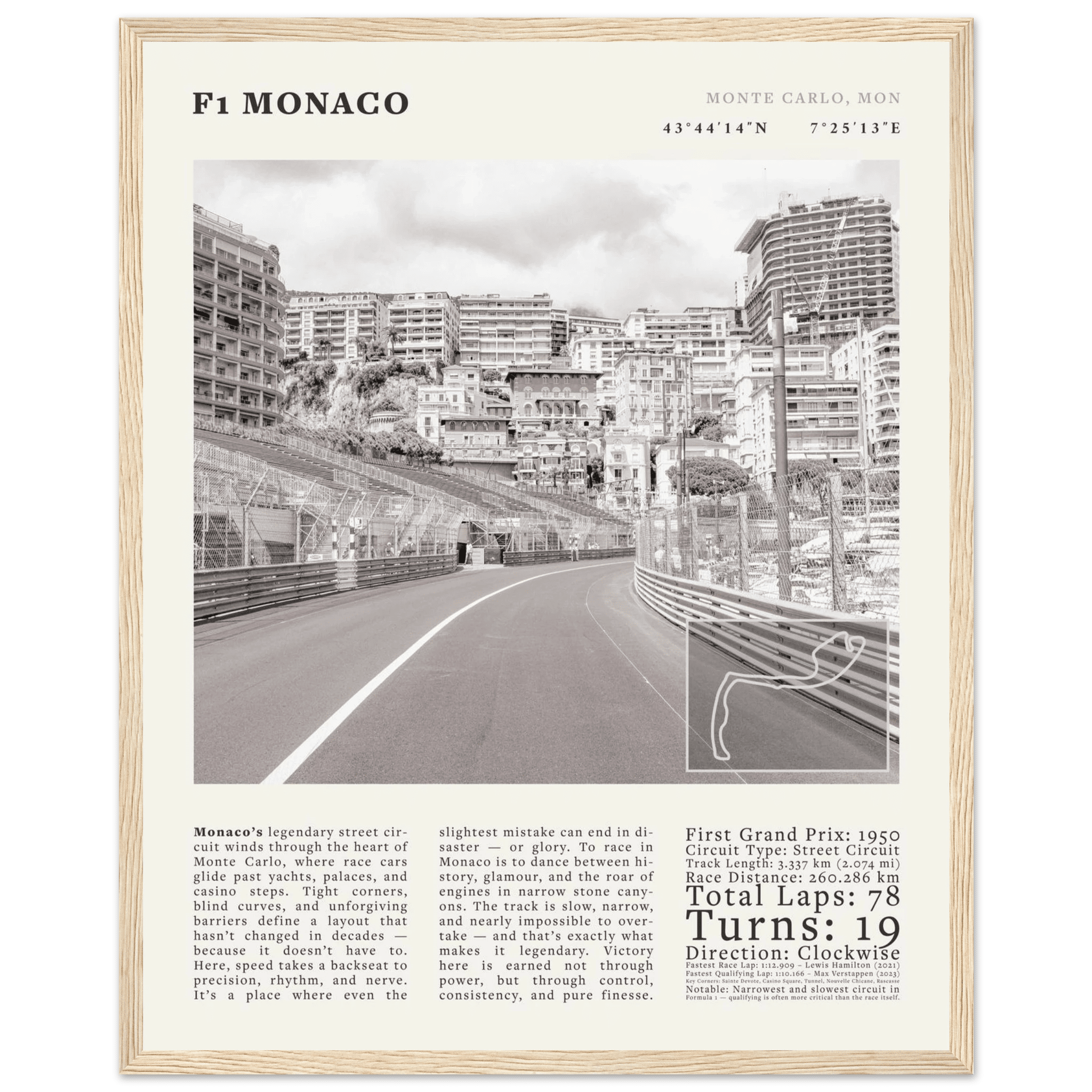 F1 Monaco Poster Black and White – Vintage Monte Carlo Street Circuit Print (Digital & Printed Options) - Evergreen Posters