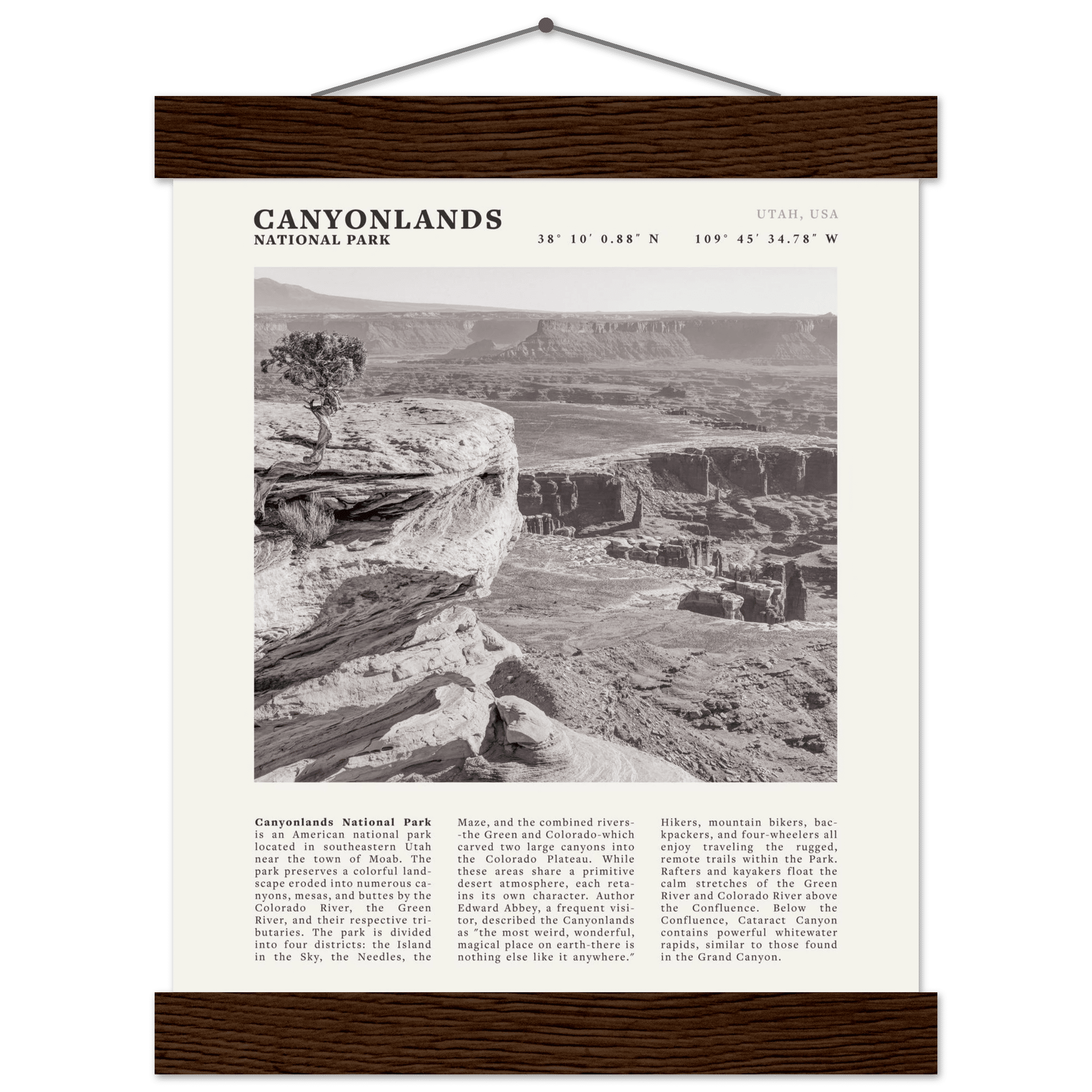 Canyonlands National Park Poster | Black & White Utah Wall Art | Canyon Travel Print - Evergreen Posters