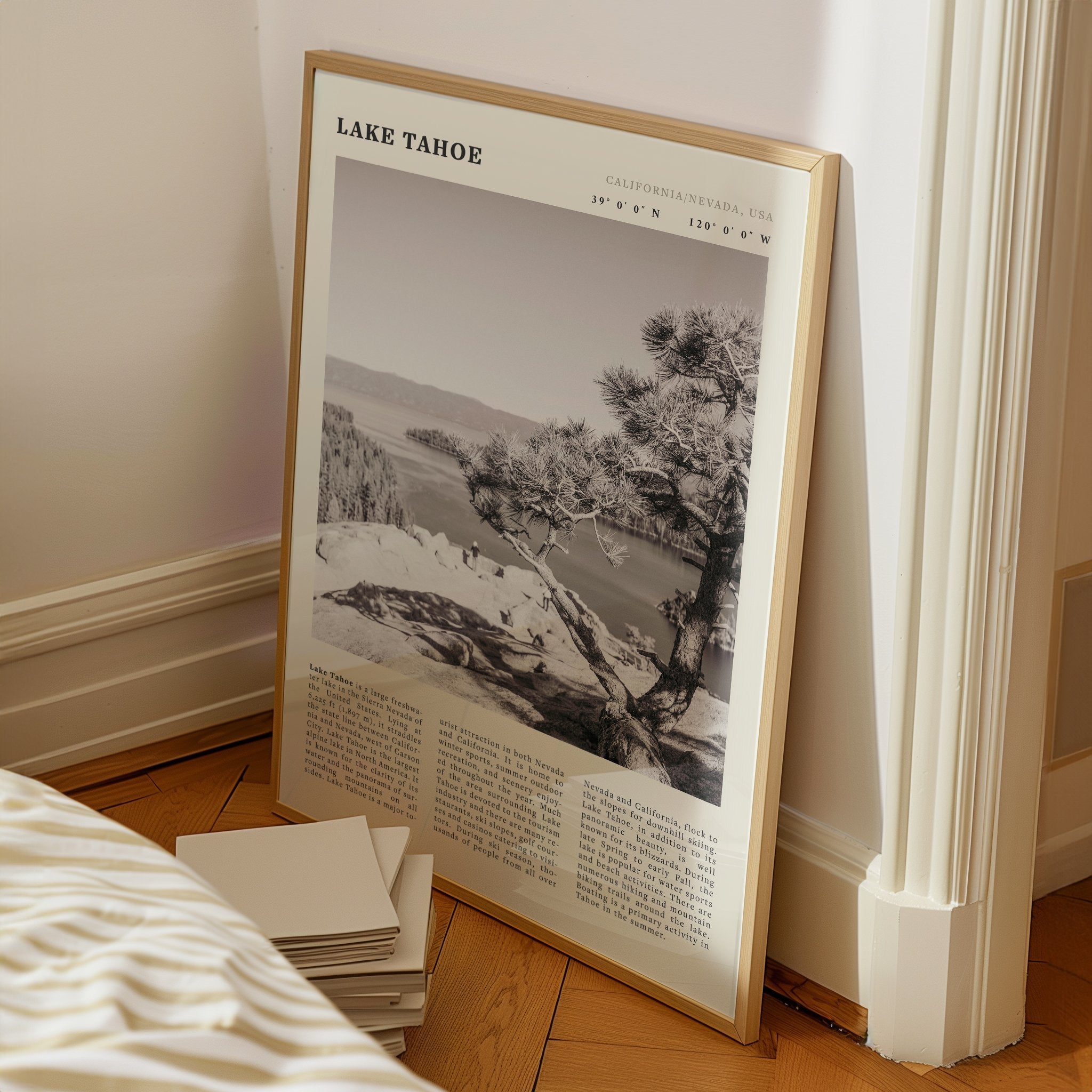 Lake Tahoe Poster | Black & White California Nevada Wall Art | Nature Travel Print Decor - Evergreen Posters
