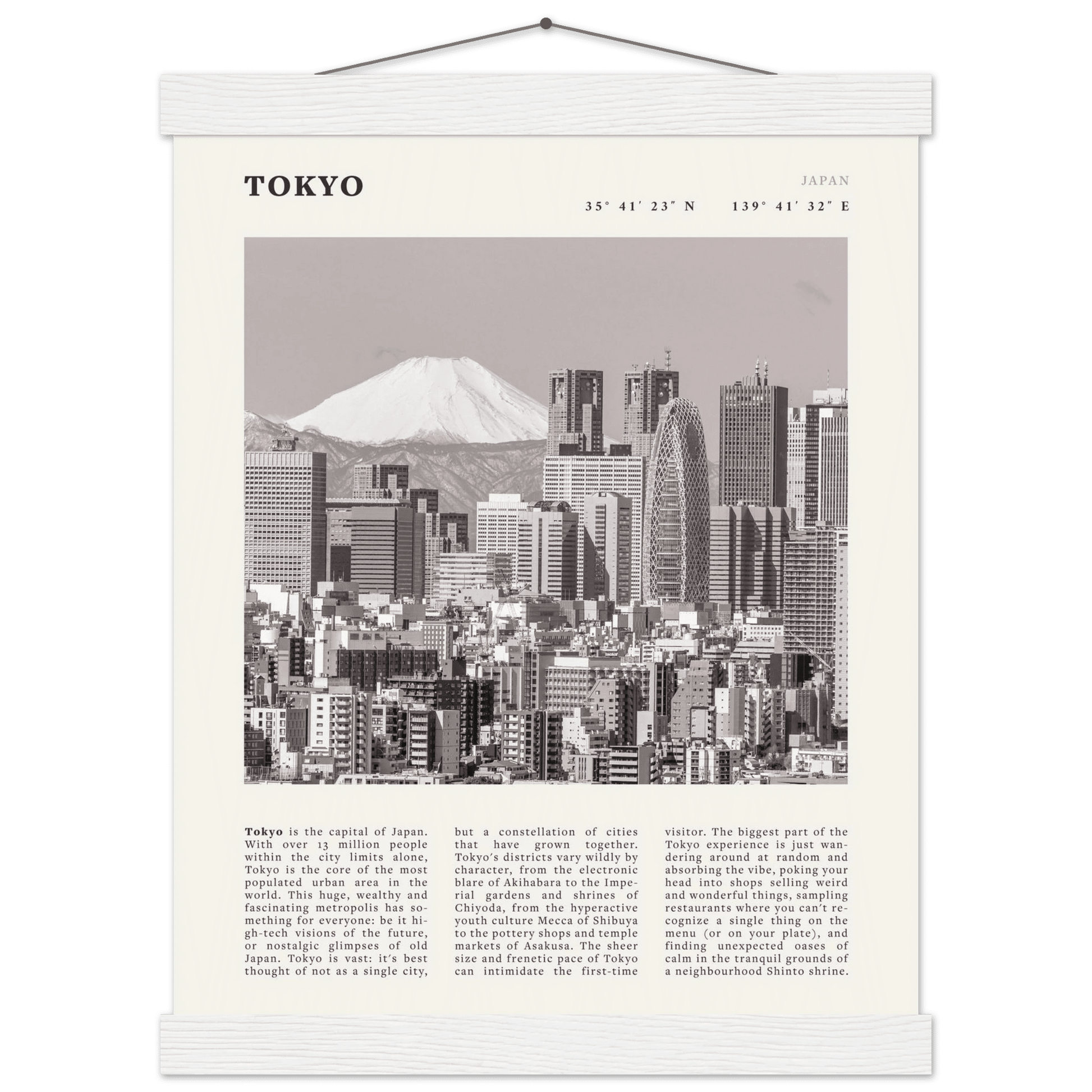 Tokyo Poster | Black & White Mount Fuji Skyline Wall Art | Japan Travel Print - Evergreen Posters