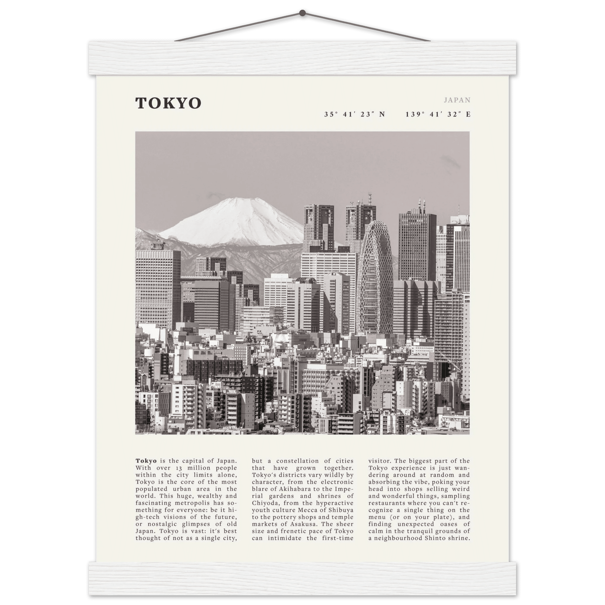 Tokyo Poster | Black & White Mount Fuji Skyline Wall Art | Japan Travel Print - Evergreen Posters