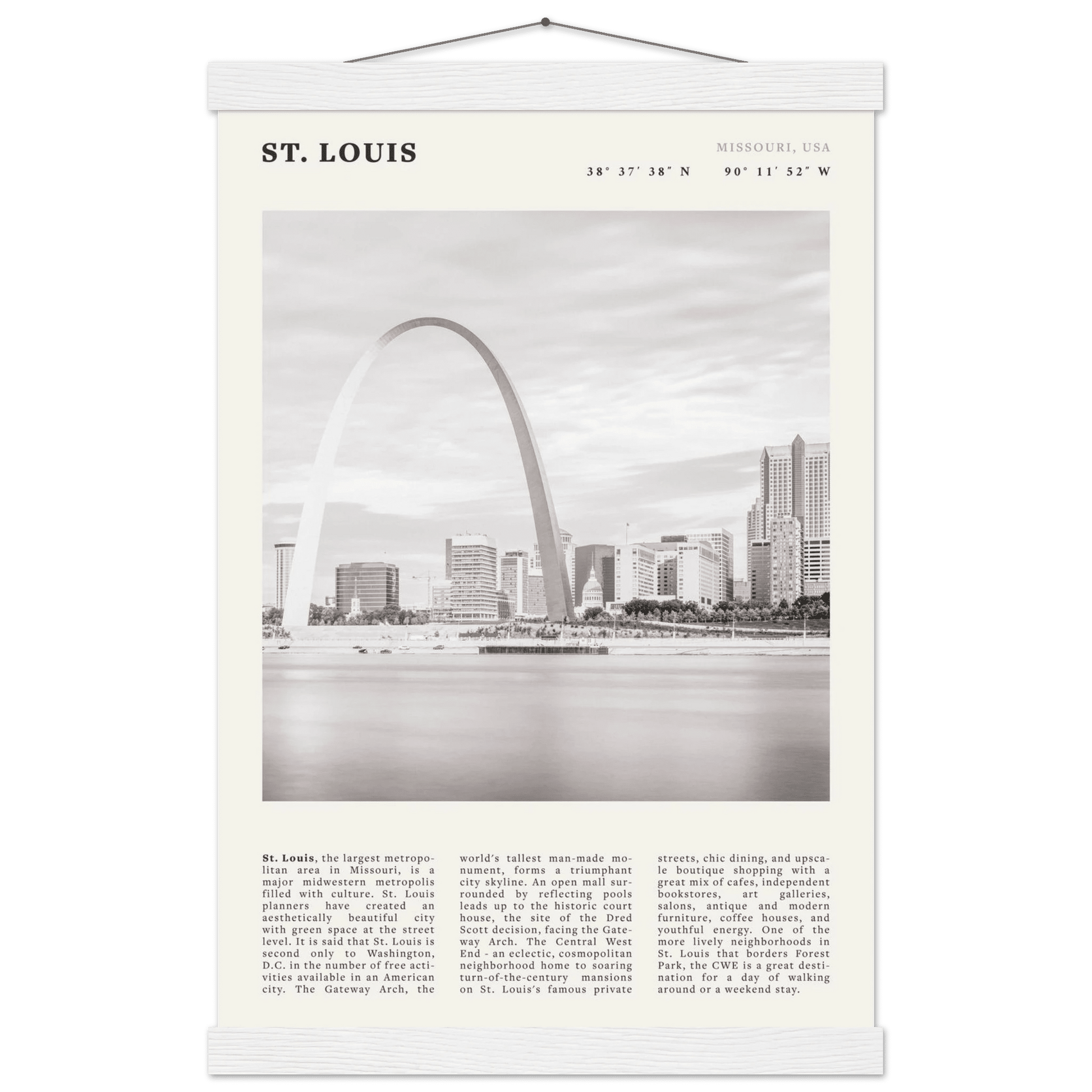 St. Louis Poster | Black & White Gateway Arch Wall Art | Missouri Travel Print - Evergreen Posters