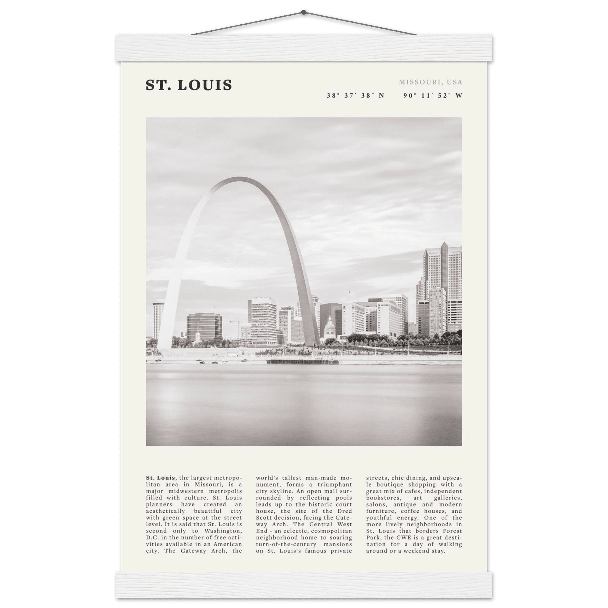 St. Louis Poster | Black & White Gateway Arch Wall Art | Missouri Travel Print - Evergreen Posters