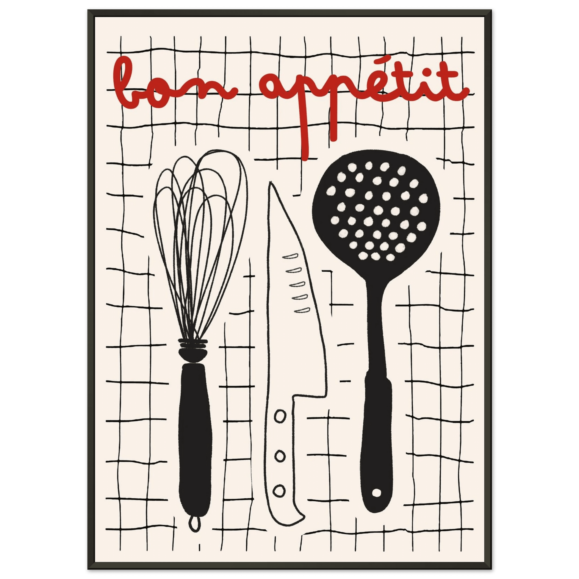 Bon Appétit French Kitchen Print | Bold Black Red Wall Art Poster - Evergreen Posters