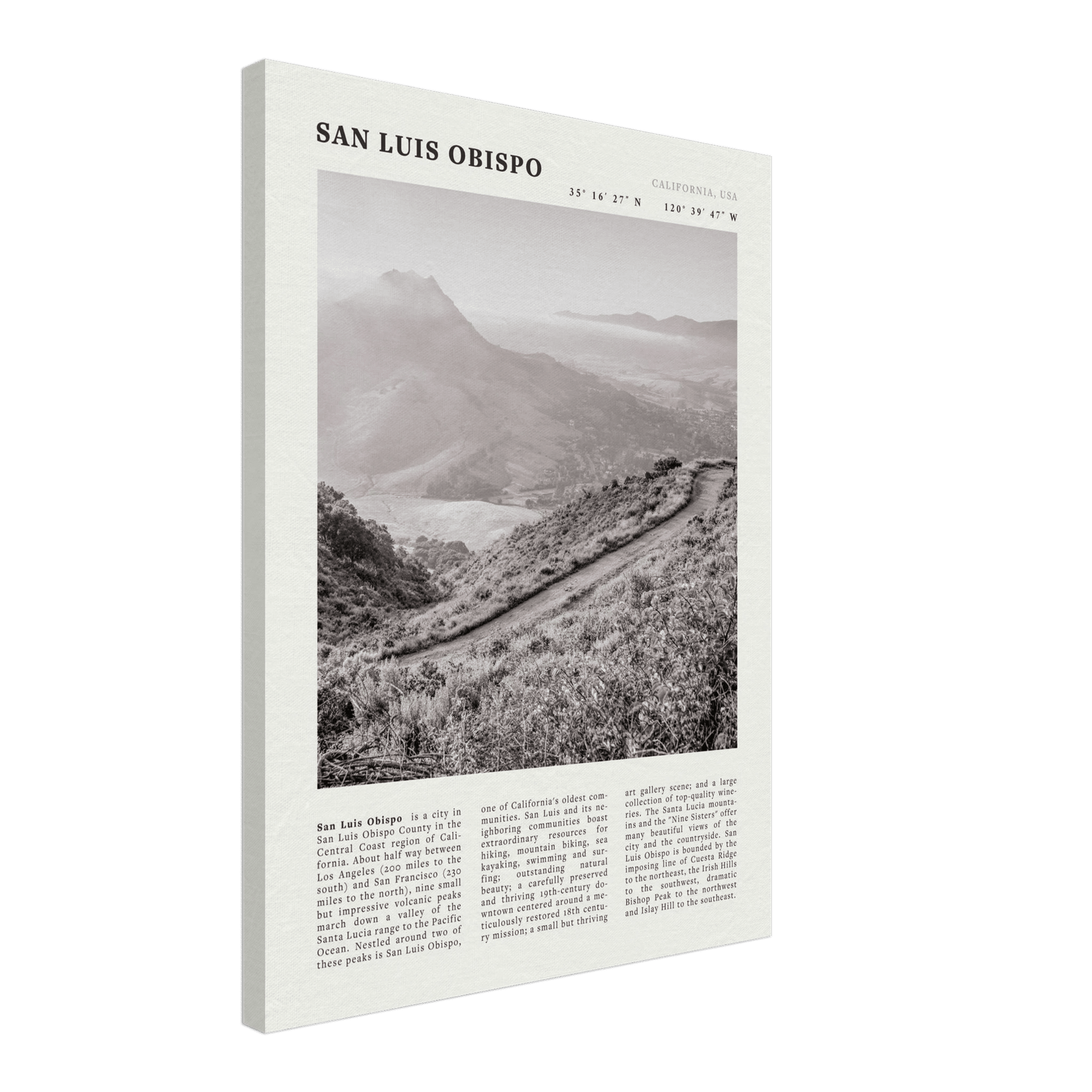 San Luis Obispo Poster | Black & White California Wall Art | SLO Travel Print - Evergreen Posters