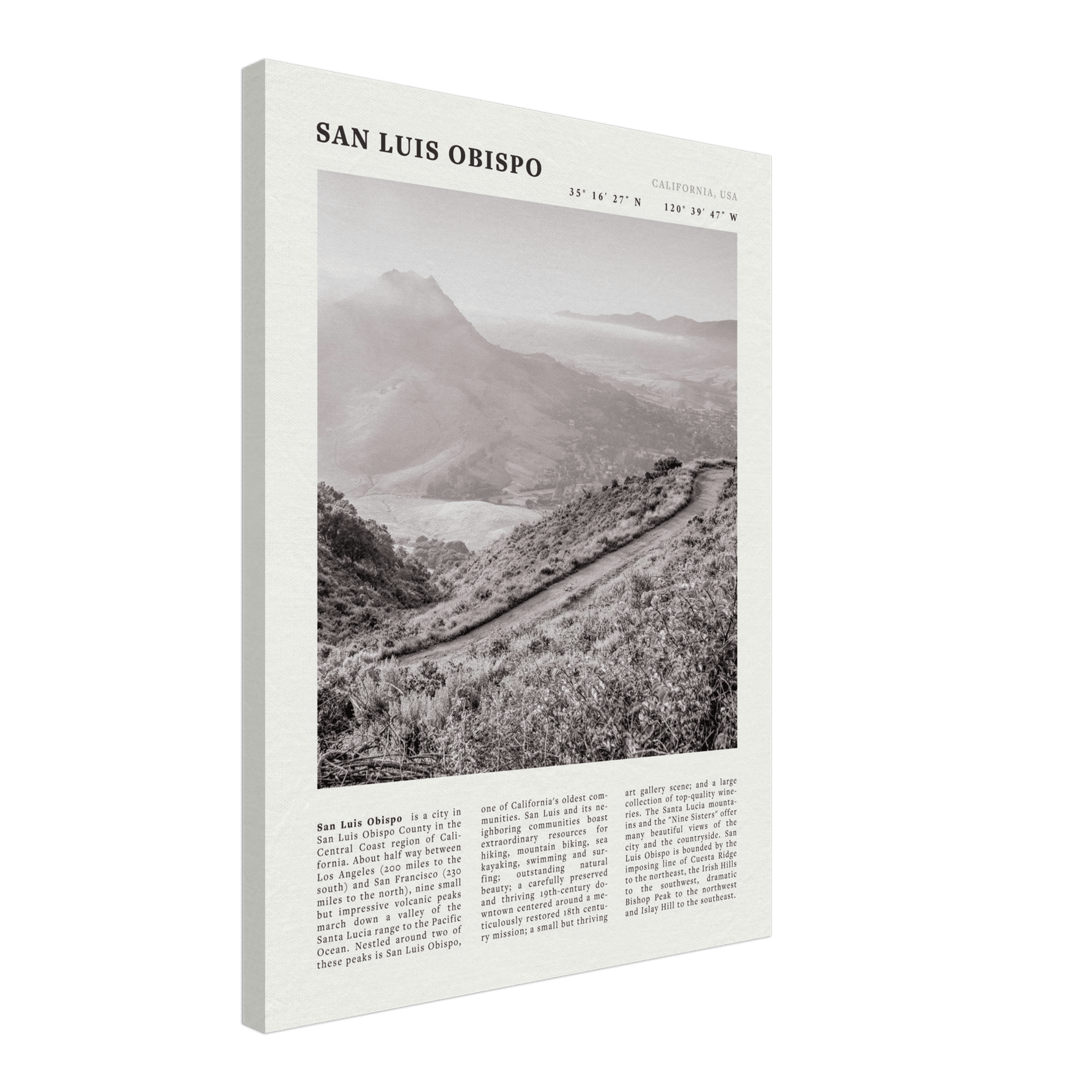 San Luis Obispo Poster | Black & White California Wall Art | SLO Travel Print - Evergreen Posters