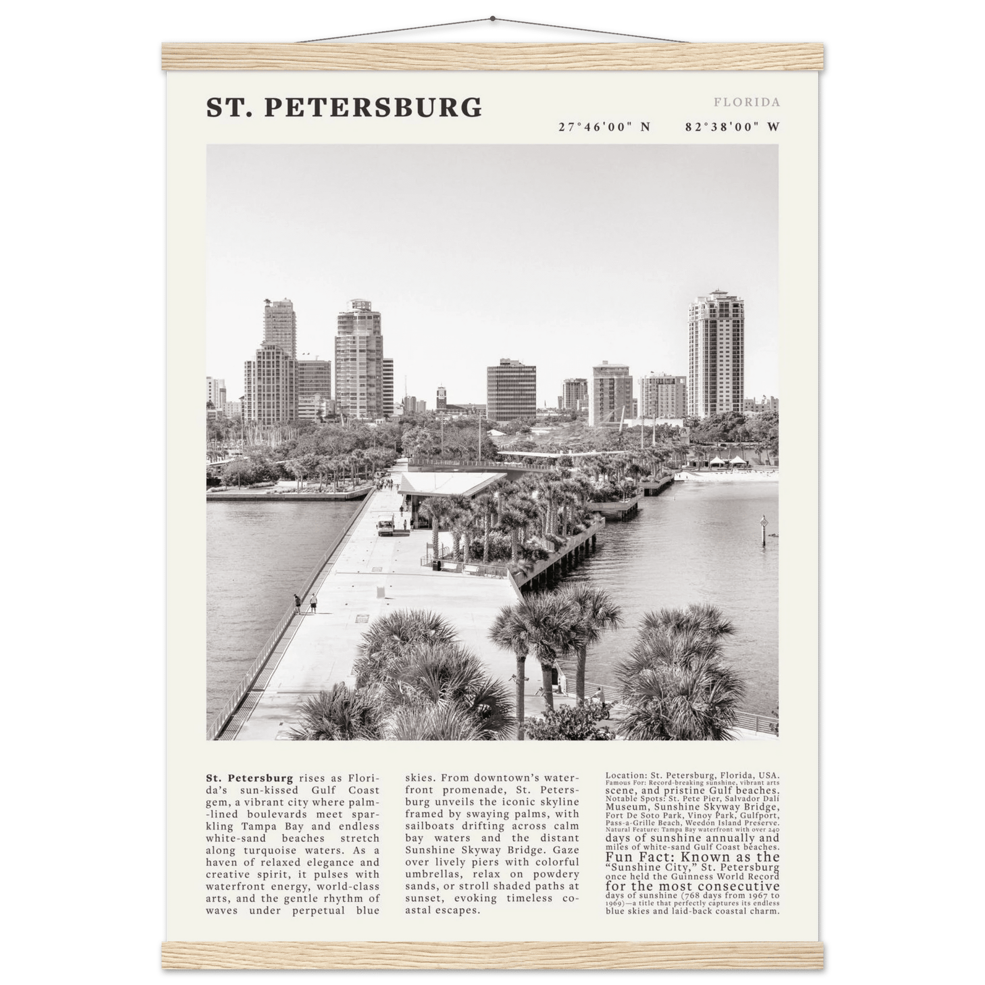 St. Petersburg Florida Poster Black and White – Vintage St Pete Skyline Print (Digital & Printed Options) - Evergreen Posters
