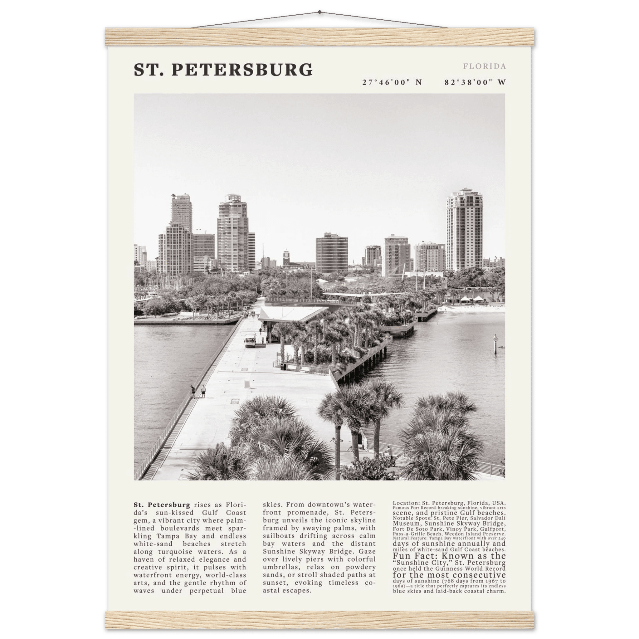 St. Petersburg Florida Poster Black and White – Vintage St Pete Skyline Print (Digital & Printed Options) - Evergreen Posters