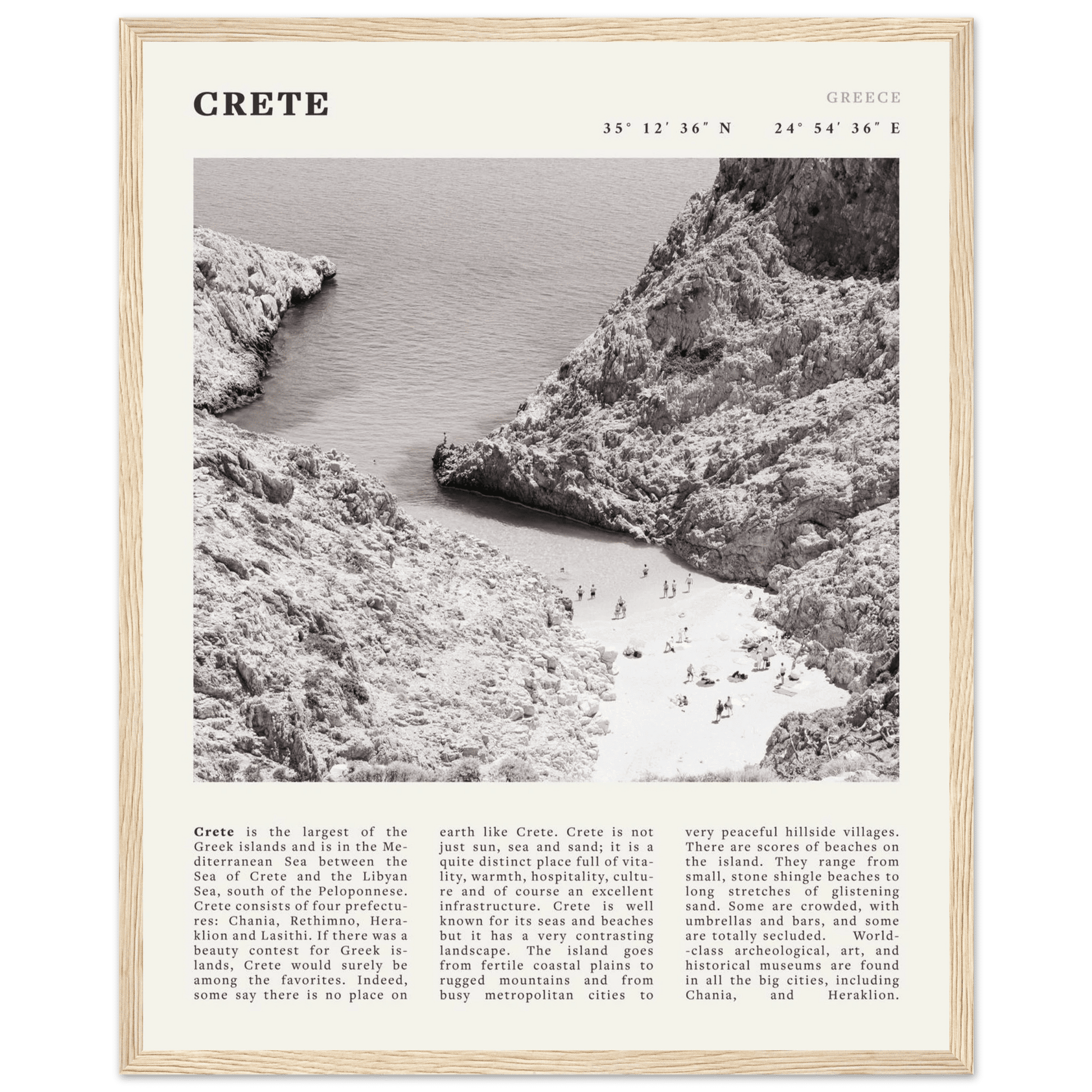 Crete Poster | Black & White Greece Beach Wall Art | Mediterranean Travel Print - Evergreen Posters