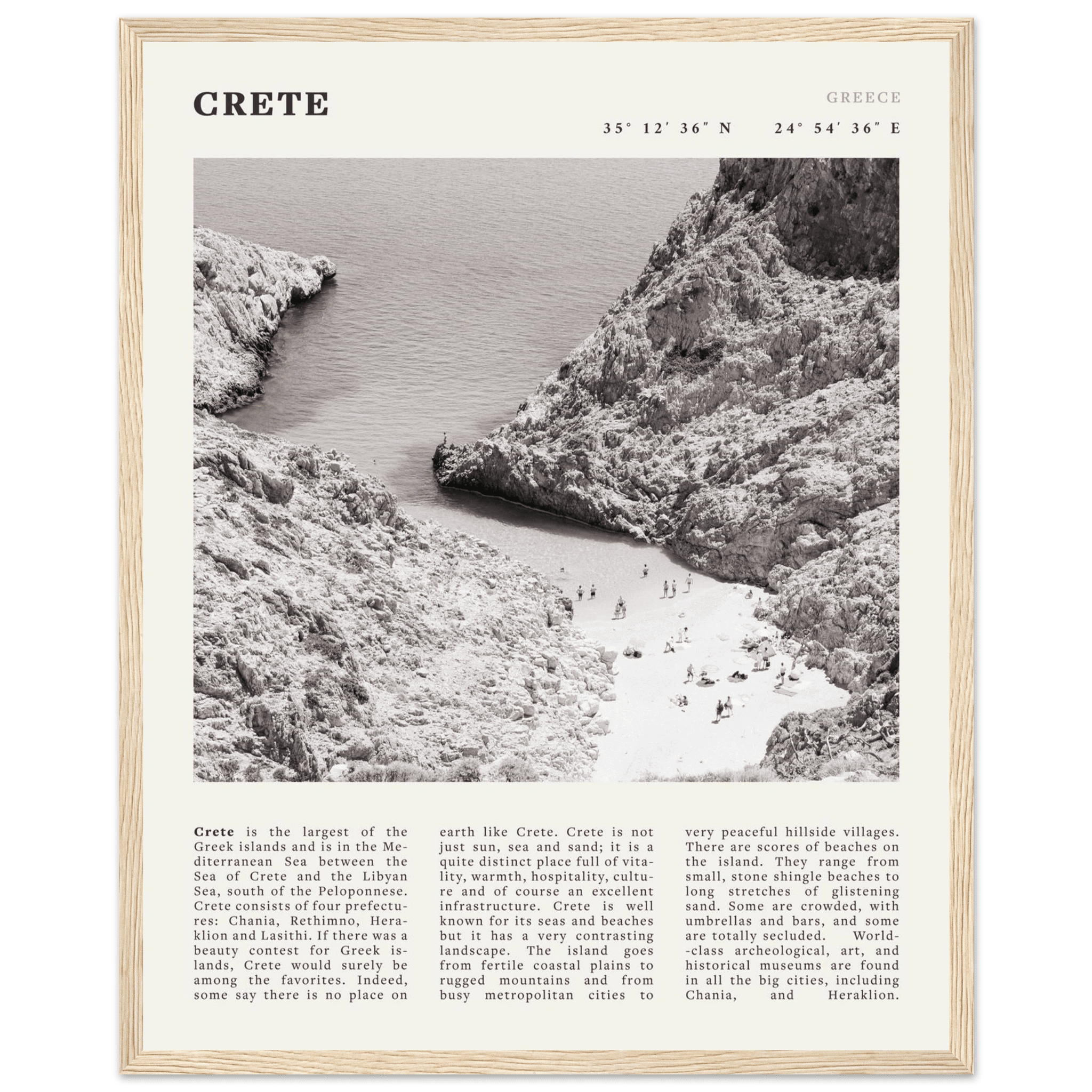 Crete Poster | Black & White Greece Beach Wall Art | Mediterranean Travel Print - Evergreen Posters