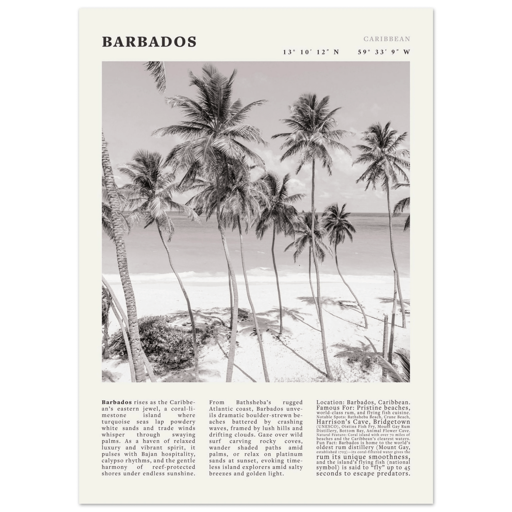 Barbados Poster Black and White – Vintage Caribbean Palm Beach Print (Digital & Printed Options) - Evergreen Posters