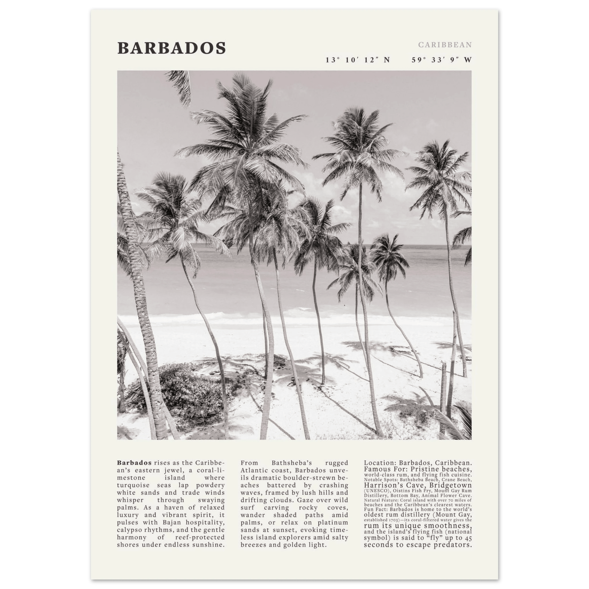 Barbados Poster Black and White – Vintage Caribbean Palm Beach Print (Digital & Printed Options) - Evergreen Posters