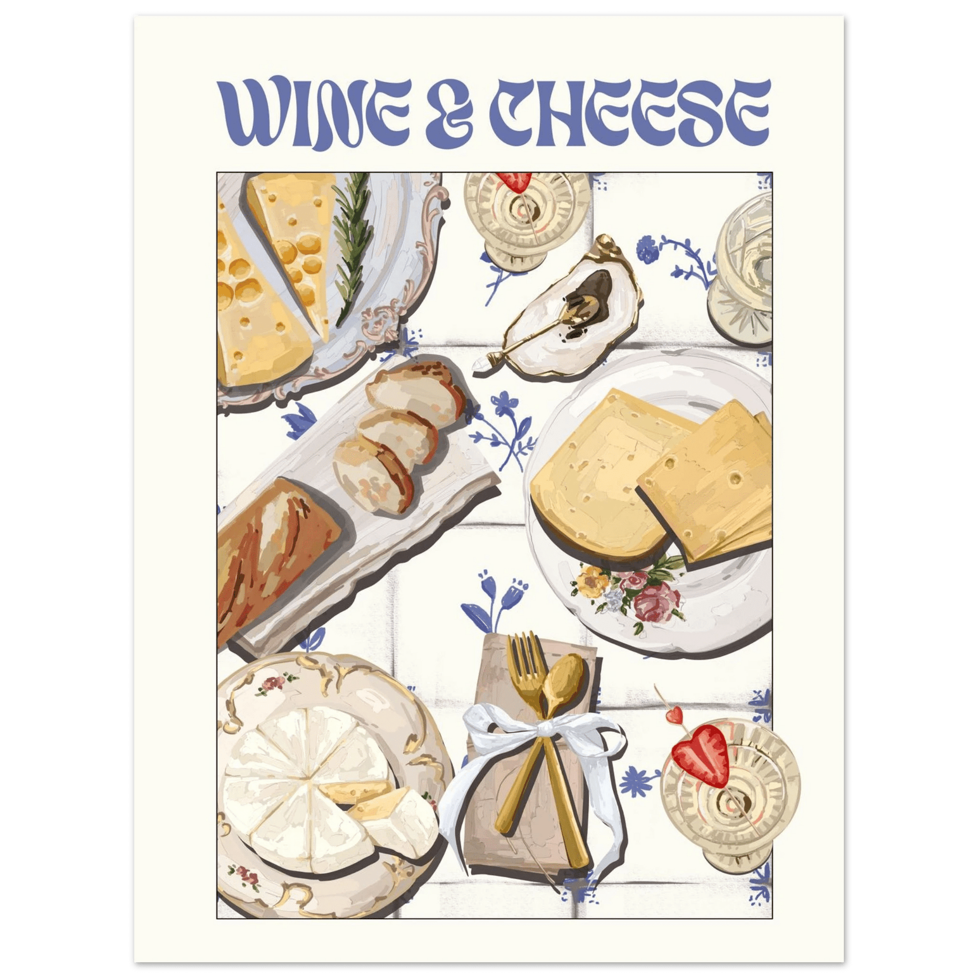 Wine & Cheese Poster – Elegant Kitchen & Dining Wall Art Print (Digital & Printed Options) - Evergreen Posters