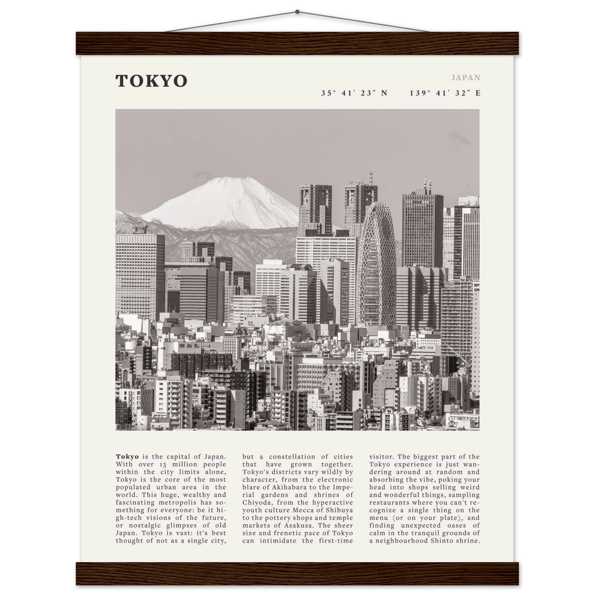 Tokyo Poster | Black & White Mount Fuji Skyline Wall Art | Japan Travel Print - Evergreen Posters
