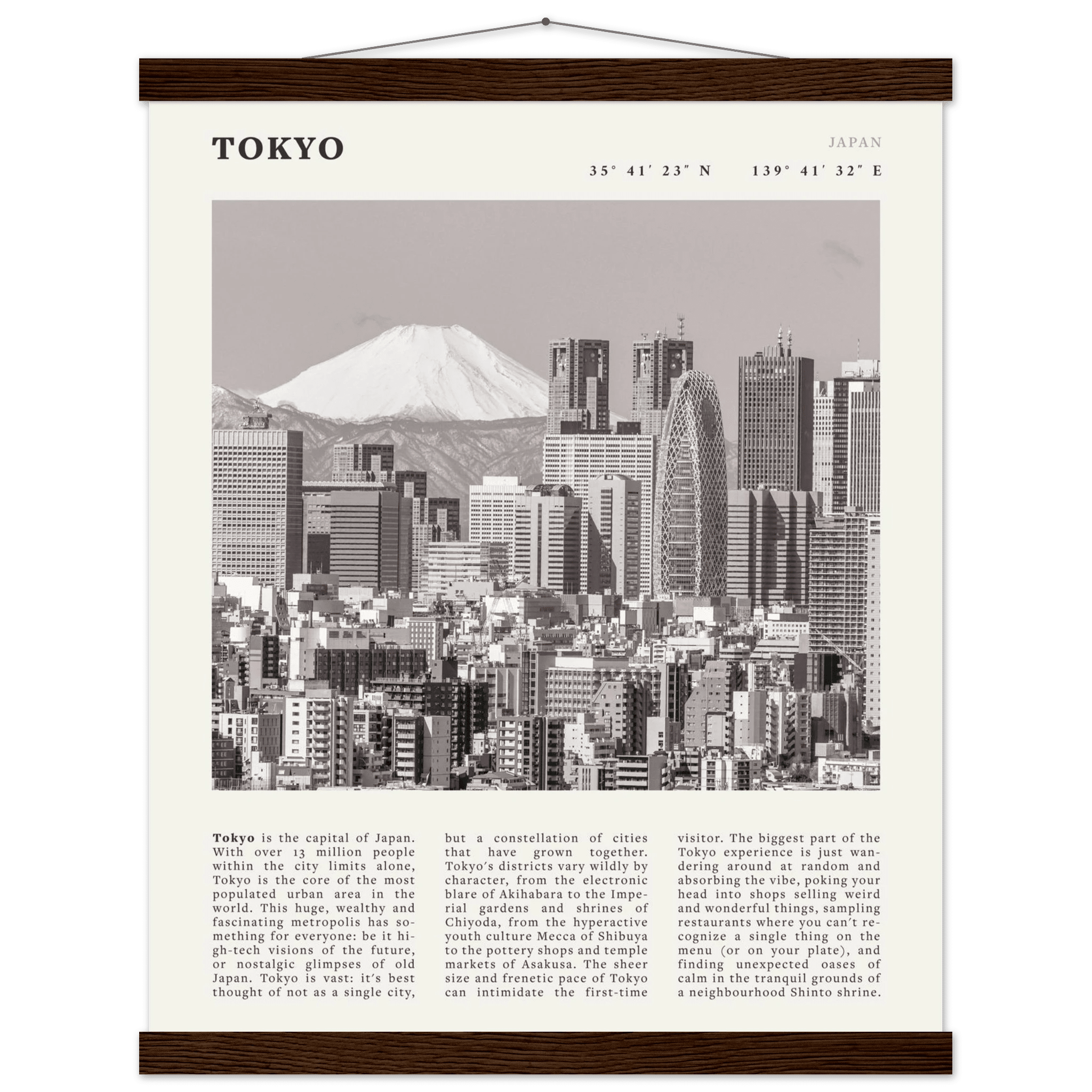 Tokyo Poster | Black & White Mount Fuji Skyline Wall Art | Japan Travel Print - Evergreen Posters