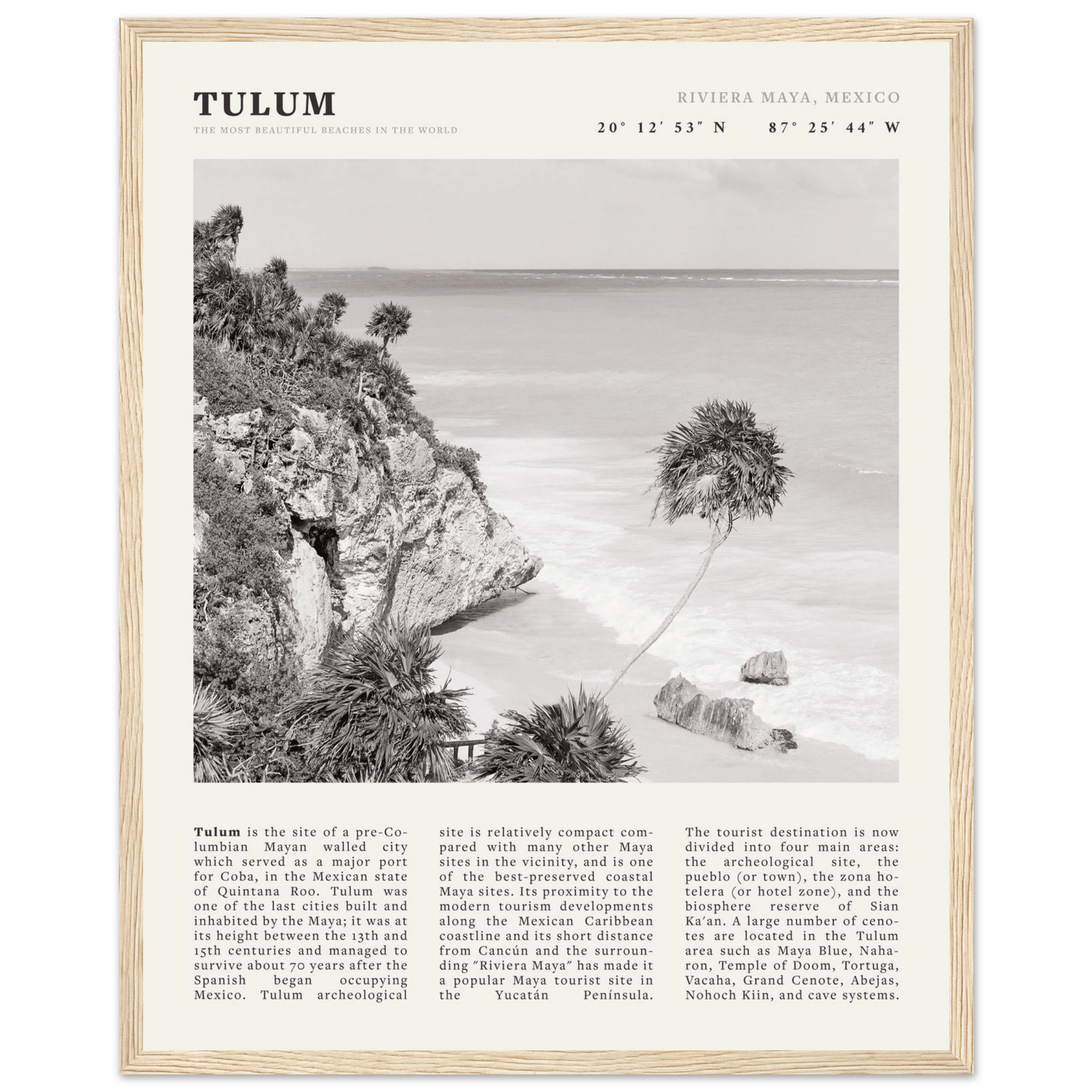 Tulum Poster | Black & White Riviera Maya Mexico Wall Art | Beach Travel Print - Evergreen Posters