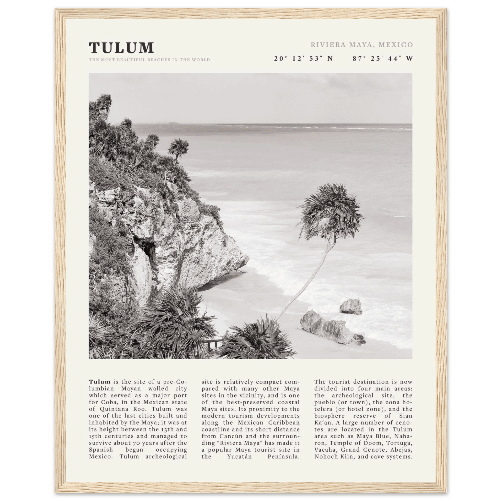 Tulum Poster | Black & White Riviera Maya Mexico Wall Art | Beach Travel Print - Evergreen Posters