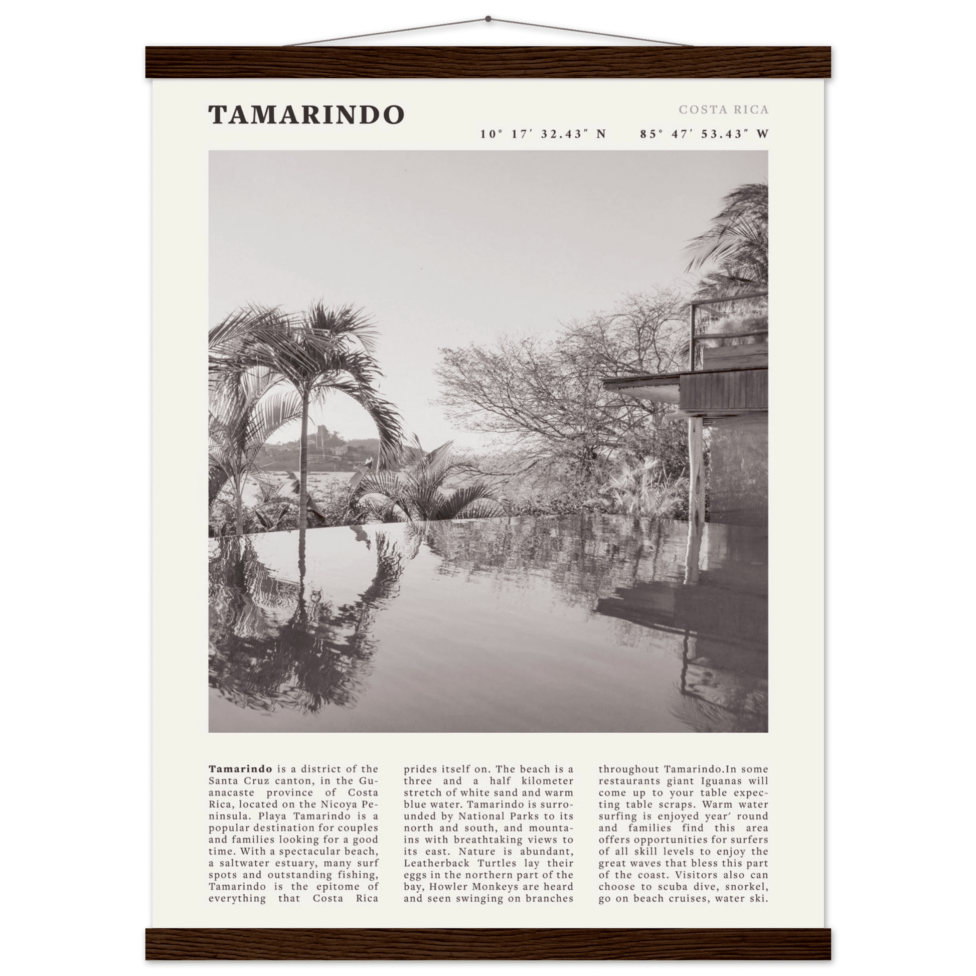 Tamarindo Poster | Black & White Costa Rica Beach Wall Art | Surf Travel Print - Evergreen Posters