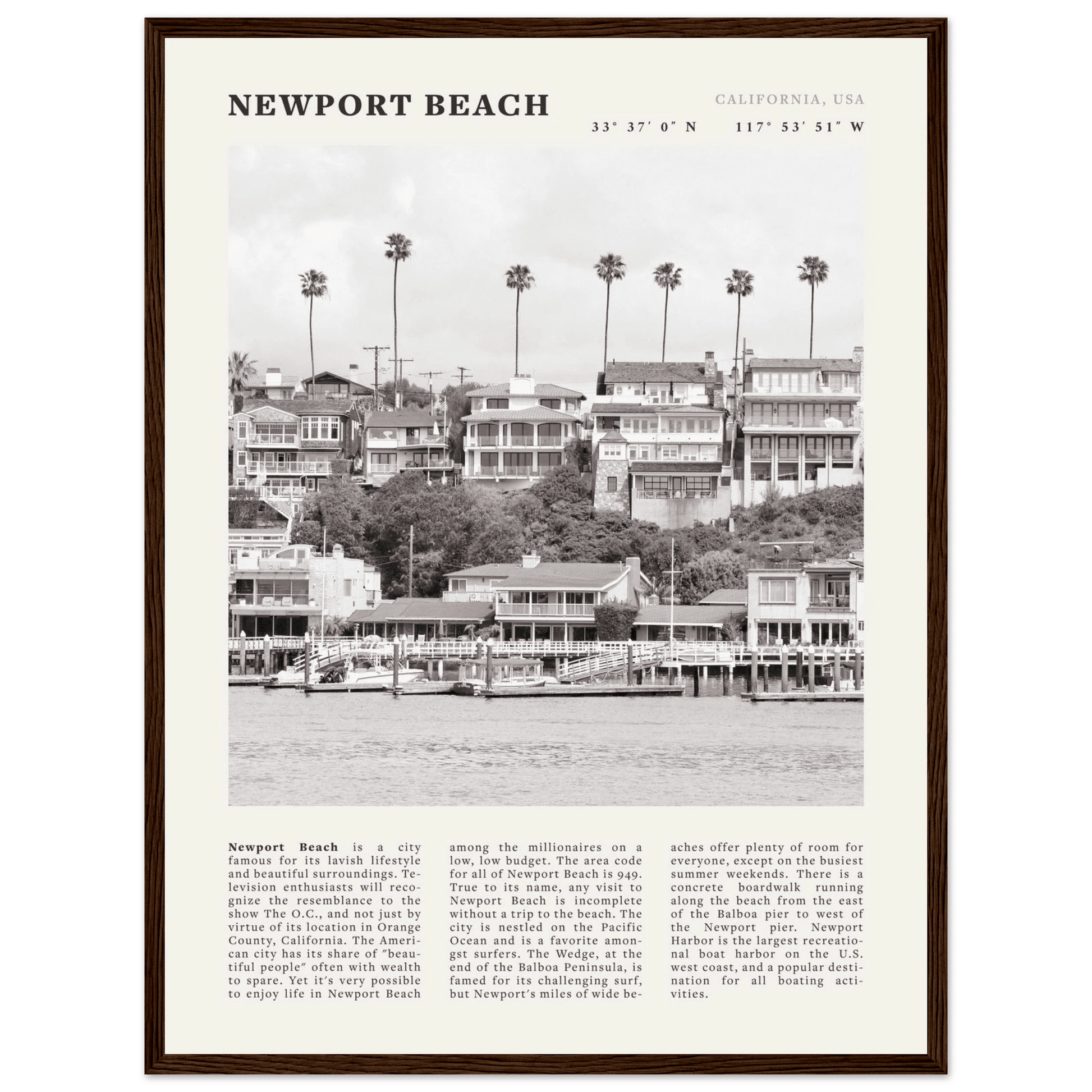 Newport Beach Poster | Black & White California Harbor Wall Art | Coastal Print - Evergreen Posters