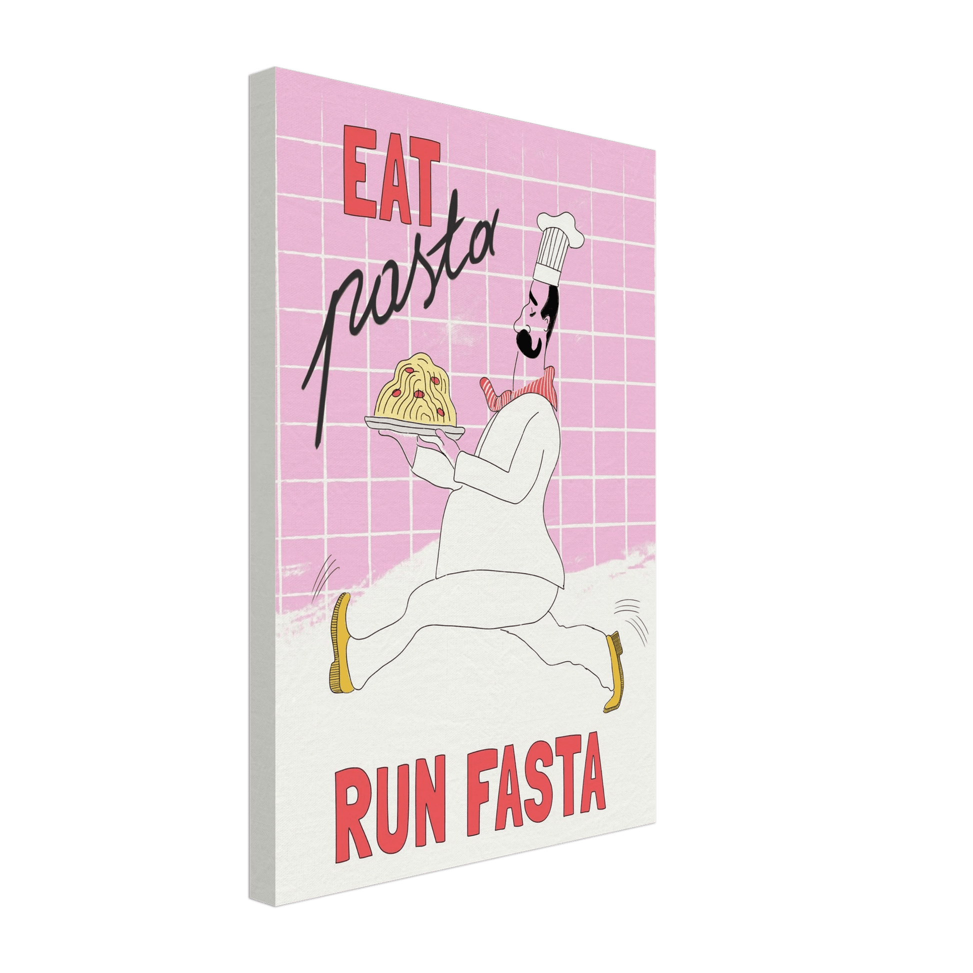Eat Pasta Run Fasta Poster – Playful Kitchen Wall Art Print (Light Pink) - Evergreen Posters