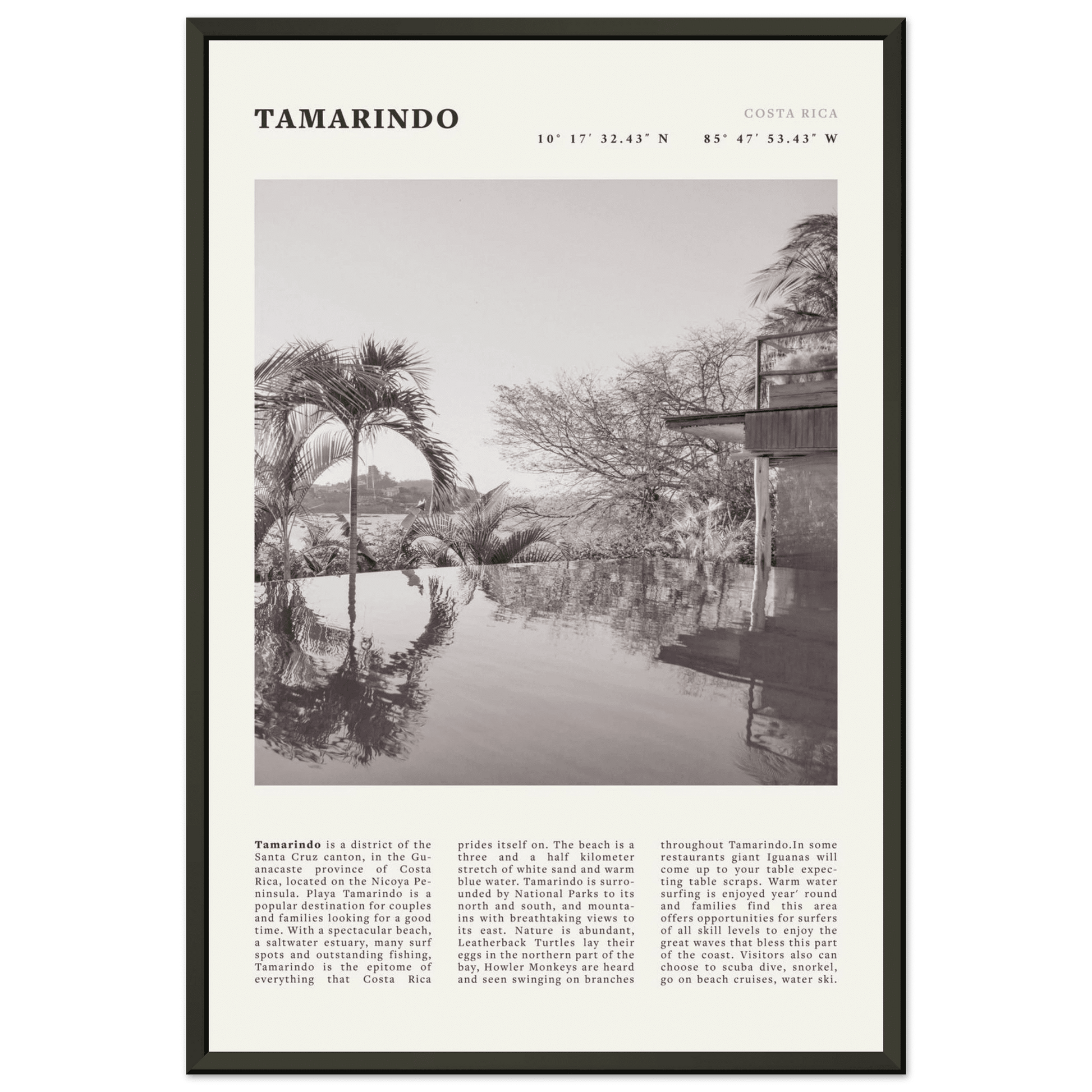 Tamarindo Poster | Black & White Costa Rica Beach Wall Art | Surf Travel Print - Evergreen Posters